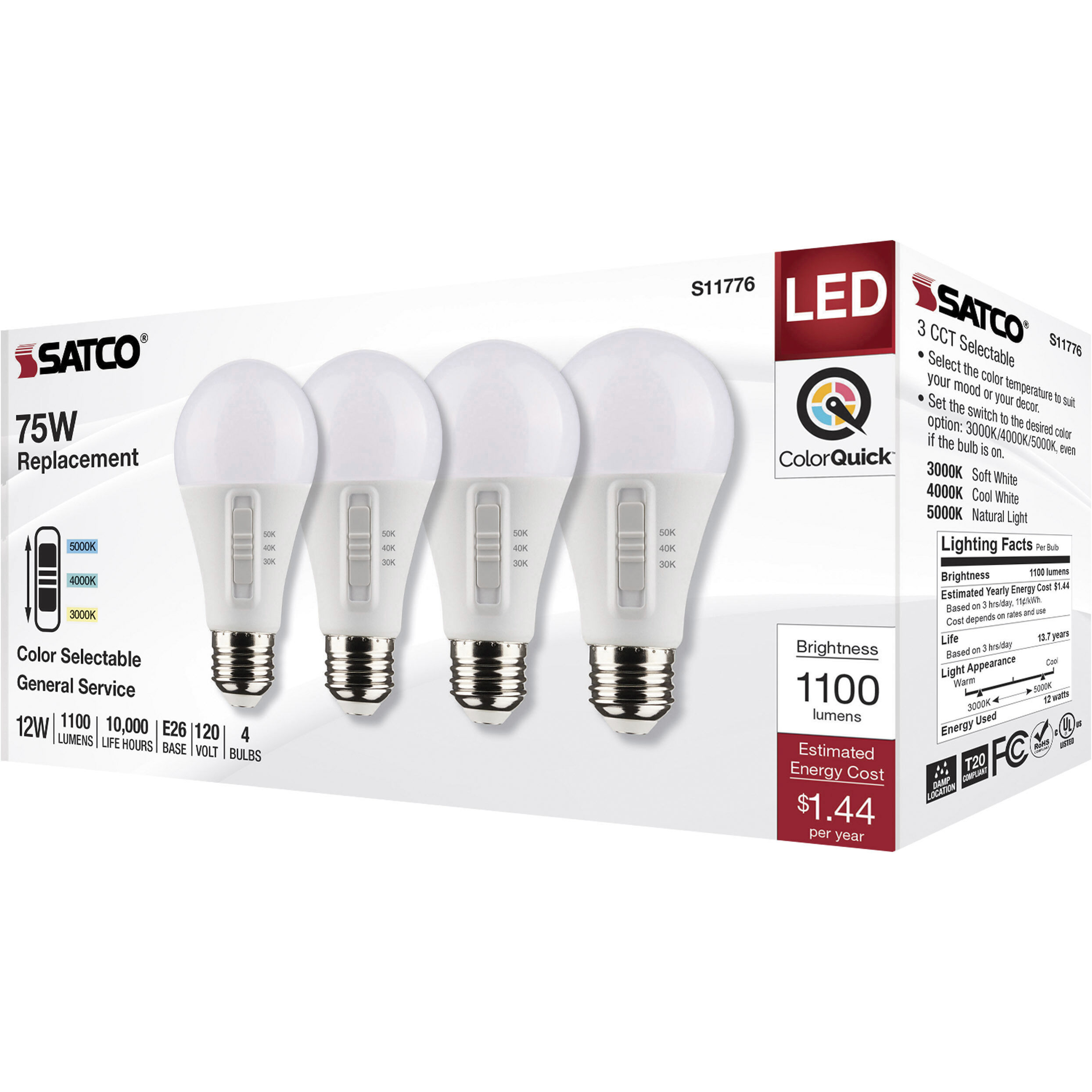 Lumos Medium 12.00 watt 3000K Light Bulb, Pack of 4