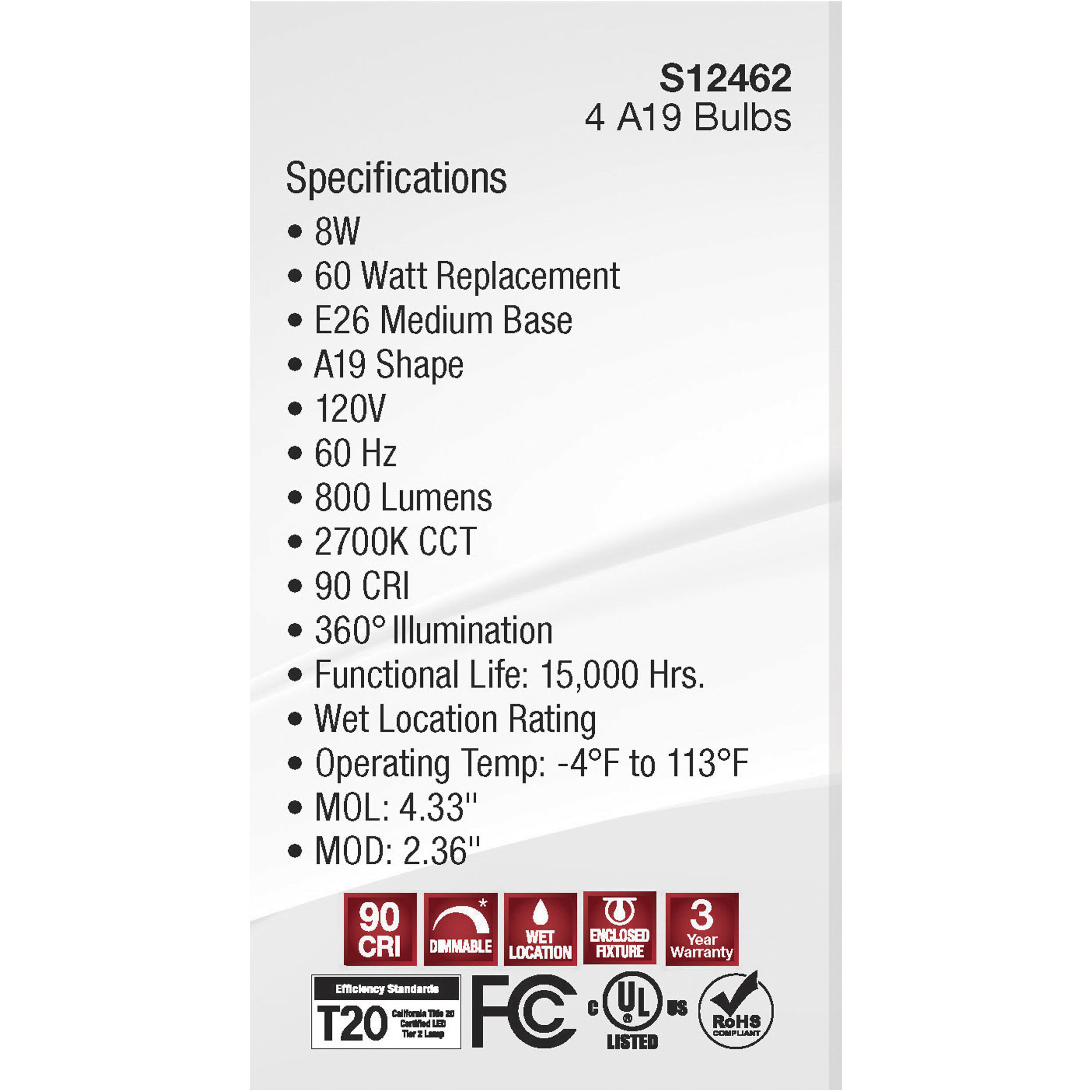 Lumos LED Medium 8 watt 120 2700K LED Filament, LED Filament