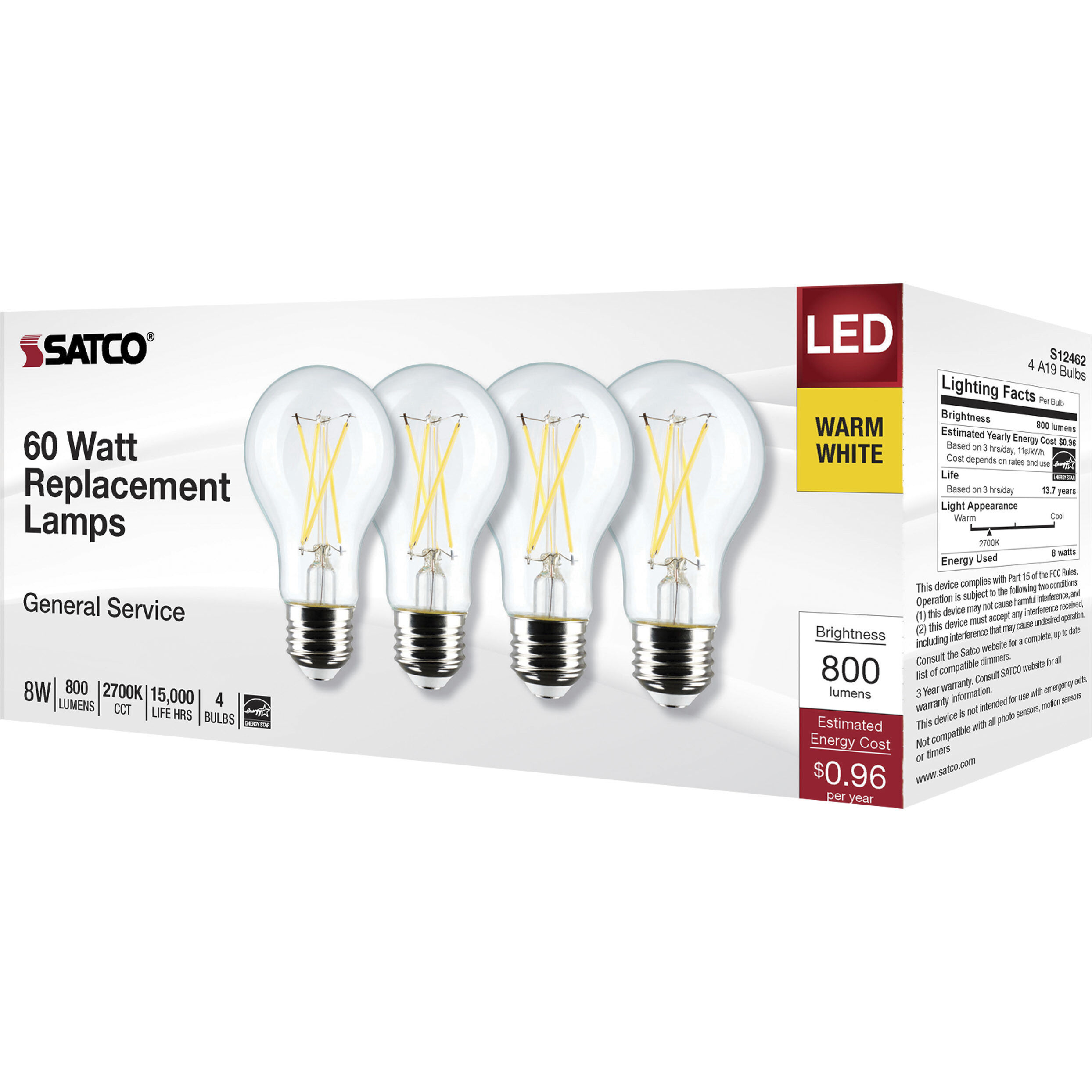 Lumos LED Medium 8 watt 120 2700K LED Filament, LED Filament