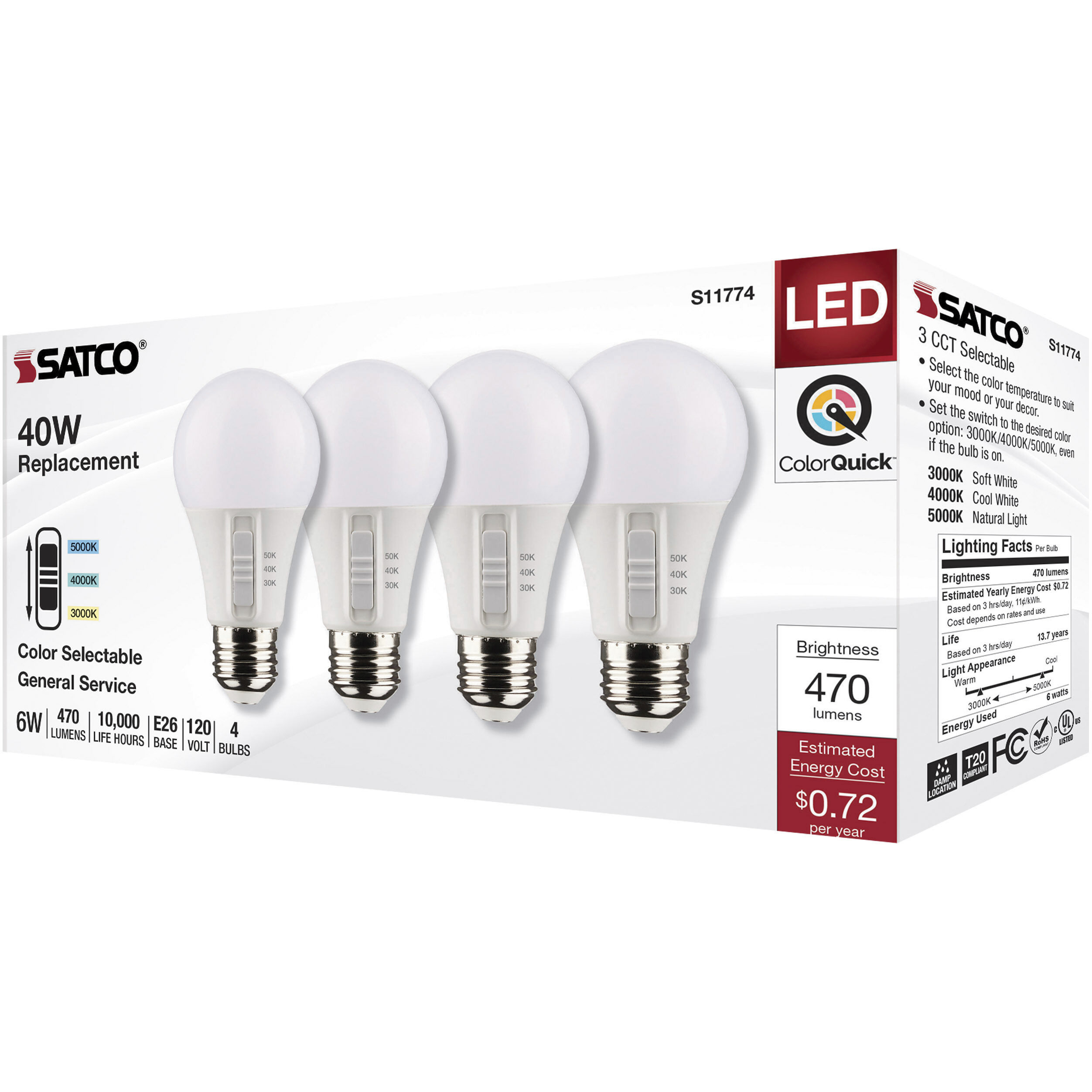 Lumos Medium 6.00 watt 3000K Light Bulb, Pack of 4