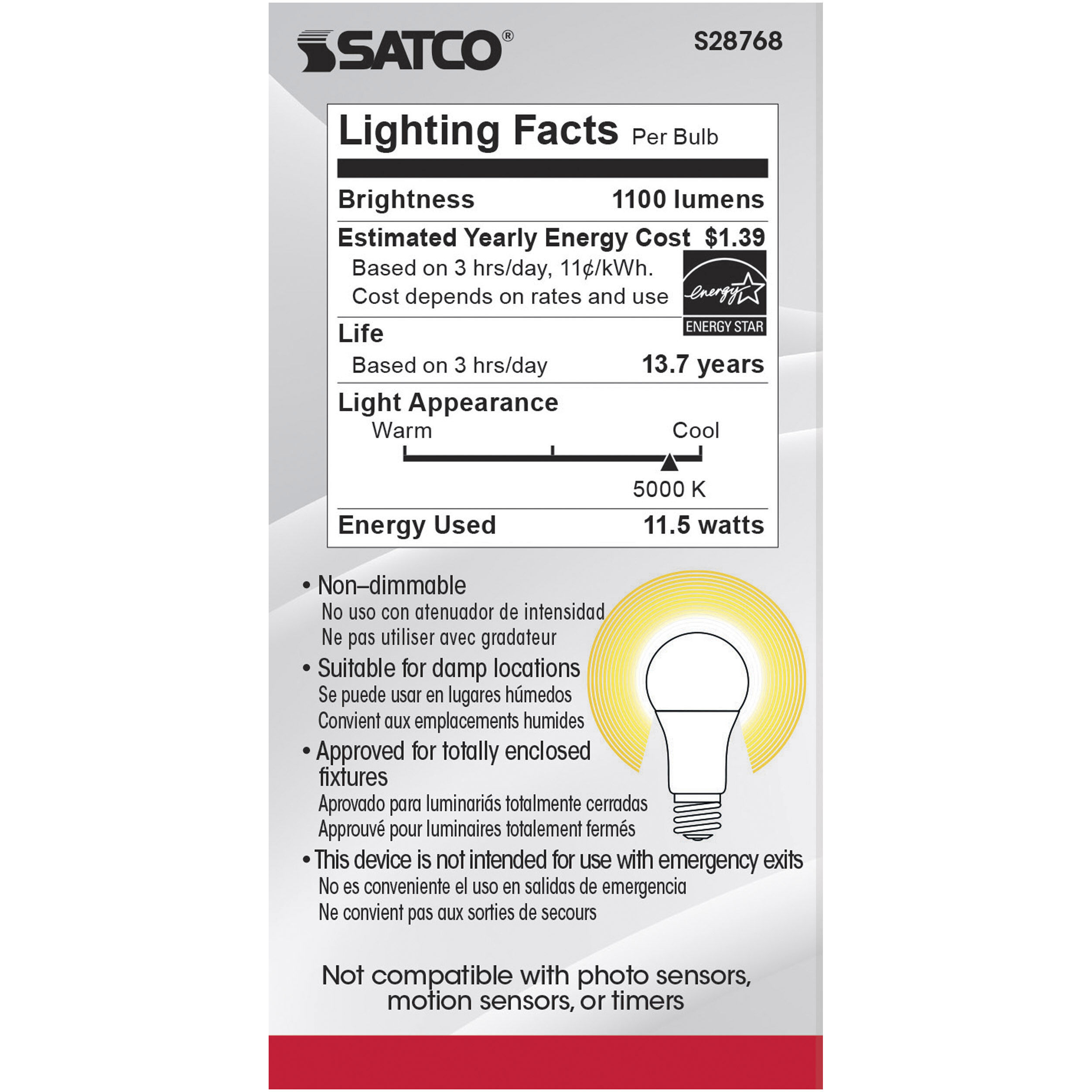 Lumos LED A19 Medium E26 11.5 watt 120V 5000K Light Bulb, Type A