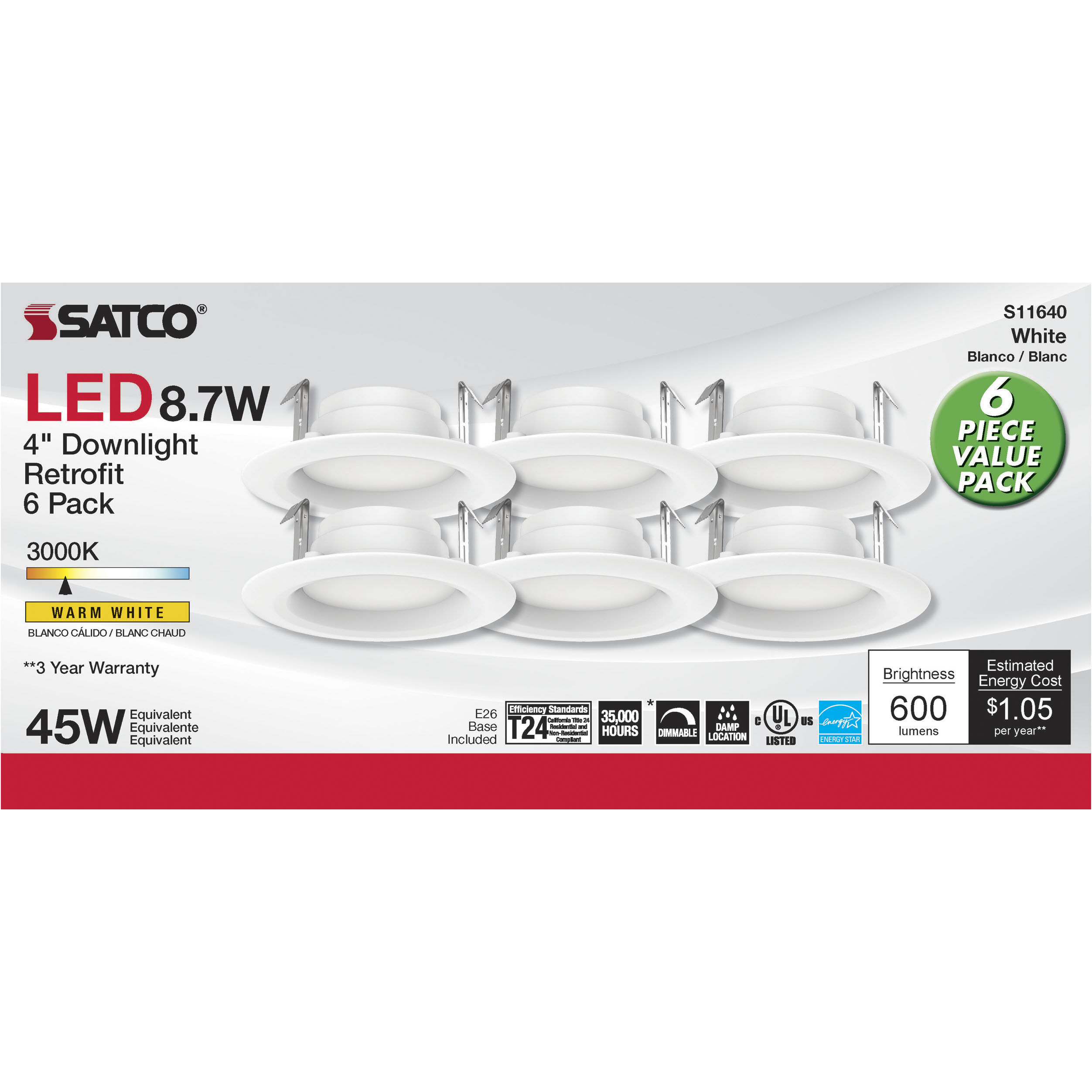 Edgewood White Recessed, Pack of 6