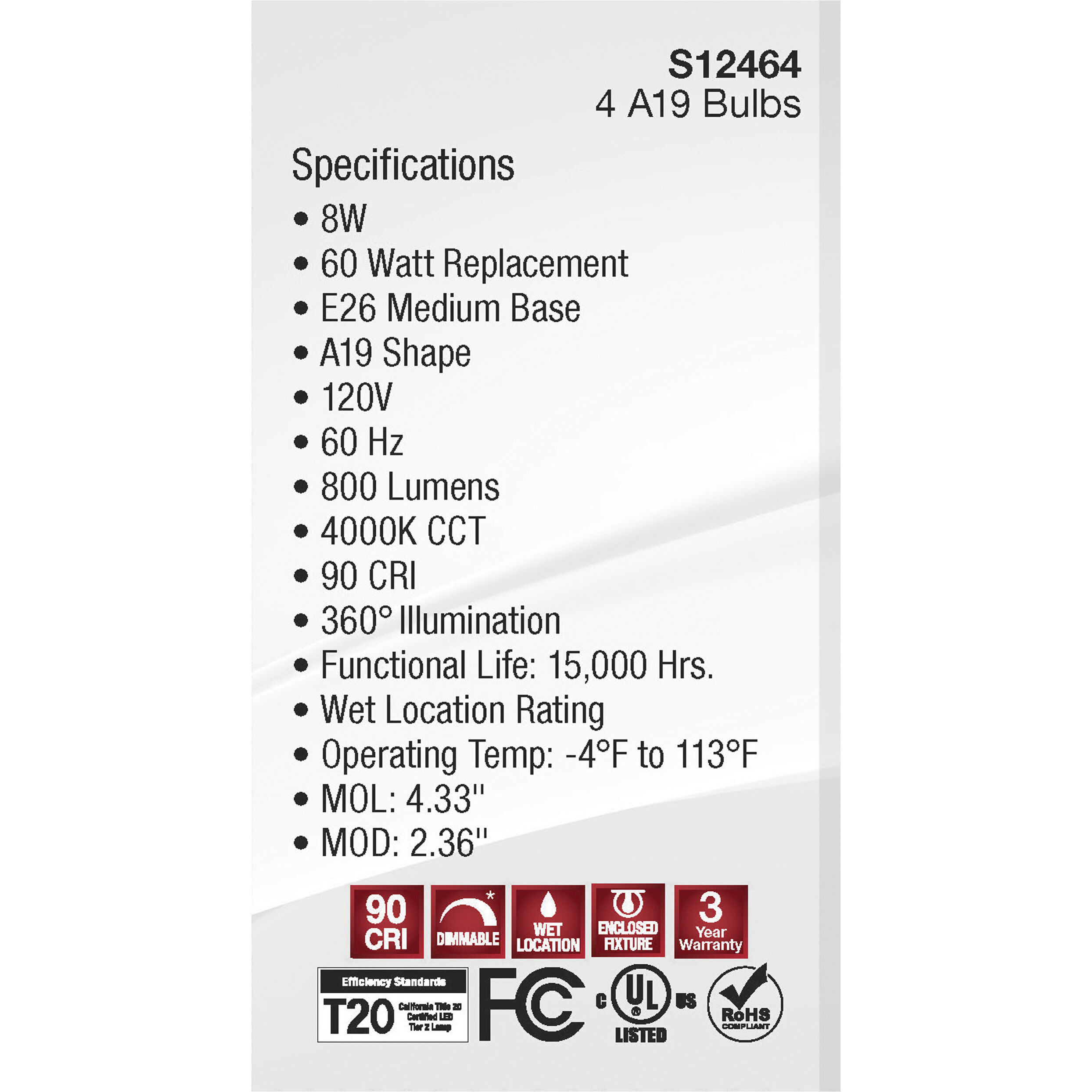 Lumos LED Medium 8 watt 120 4000K LED Filament, LED Filament