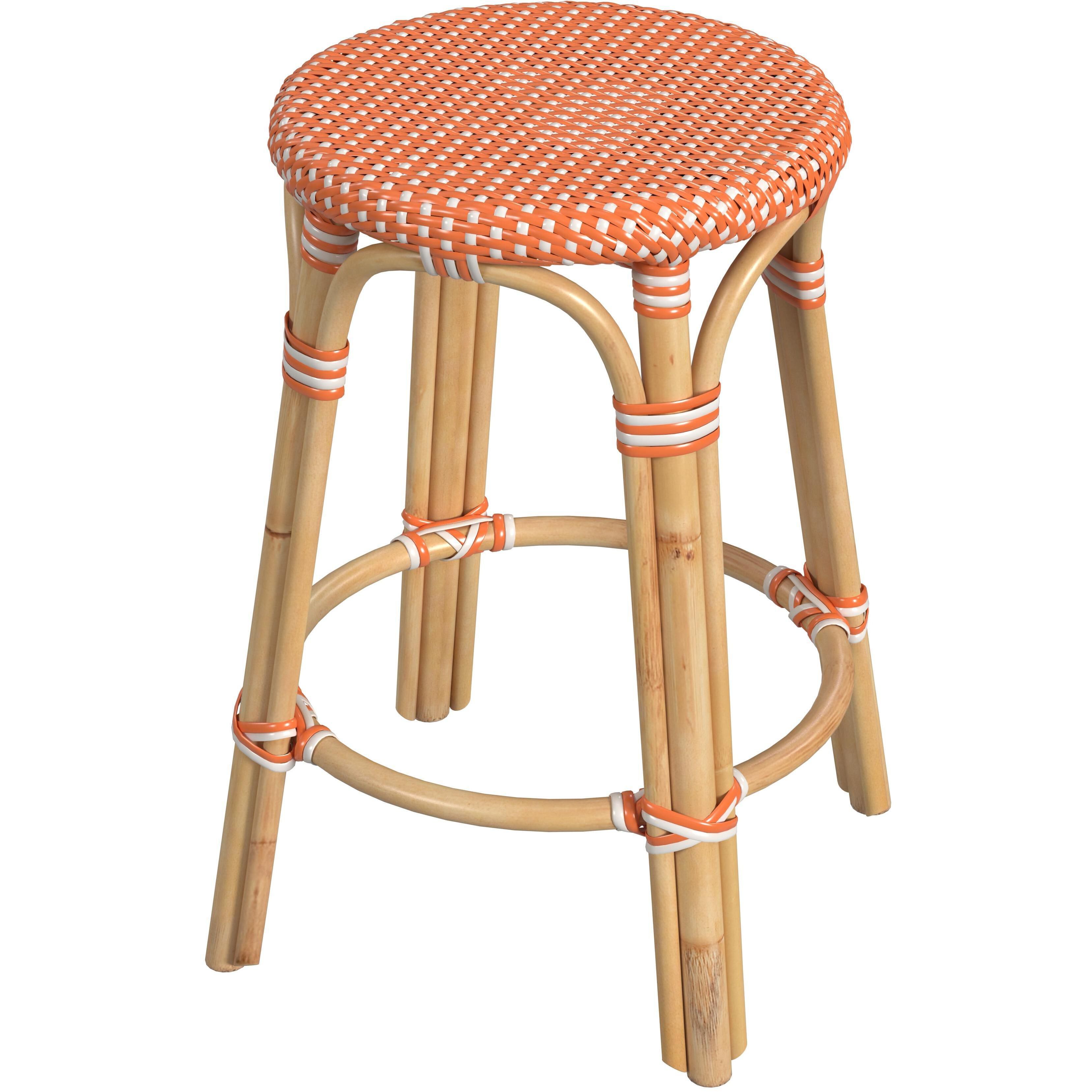 Tobias Rattan Round 24" Counter Stool in Orange and White Dot