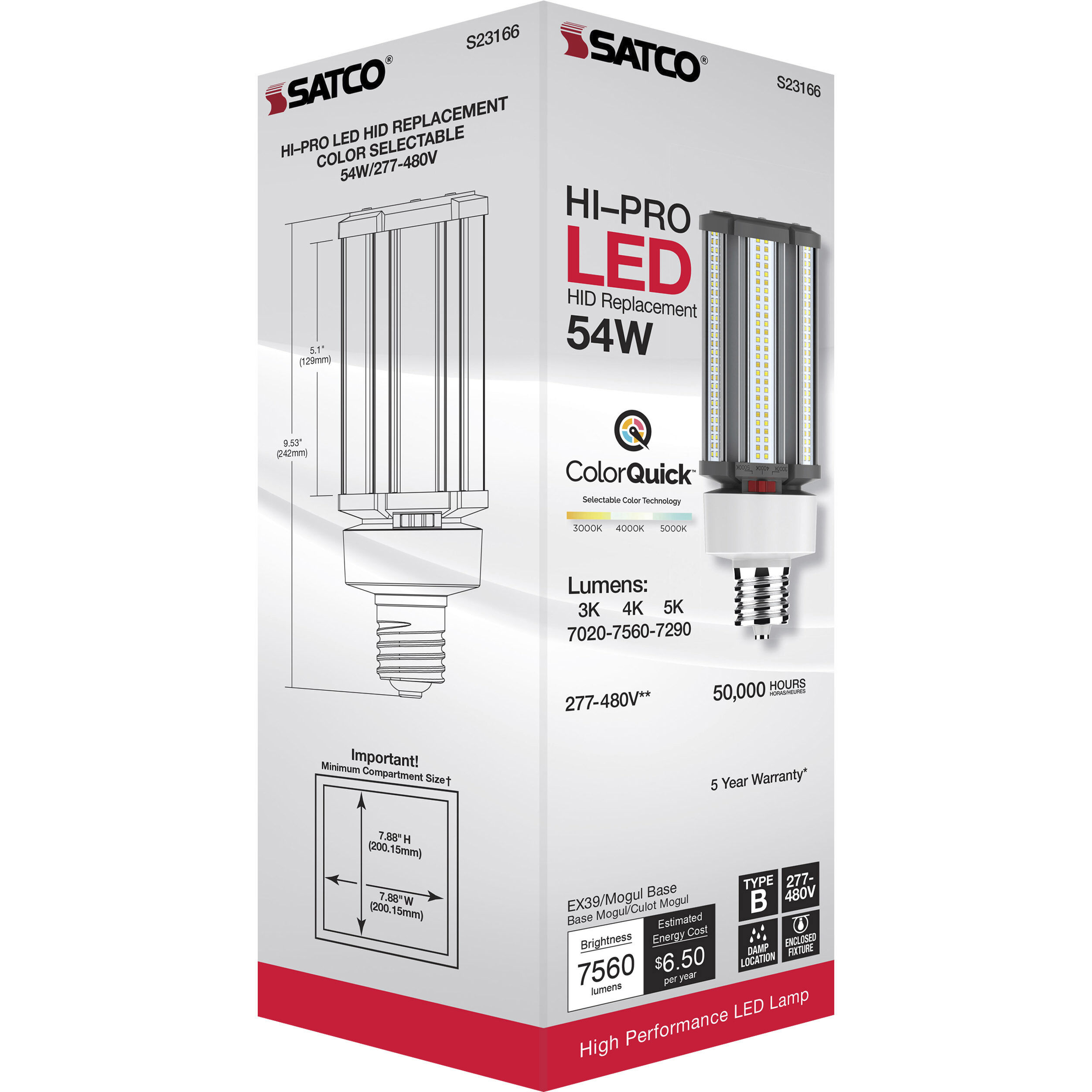 Lumos LED 54 watt 277-480 3000K Light Bulb, HID Replacements