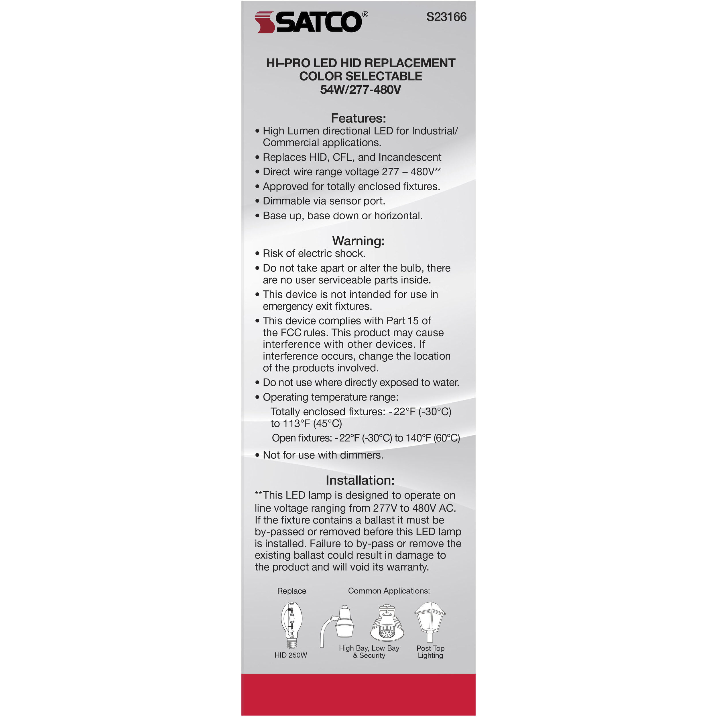 Lumos LED 54 watt 277-480 3000K Light Bulb, HID Replacements