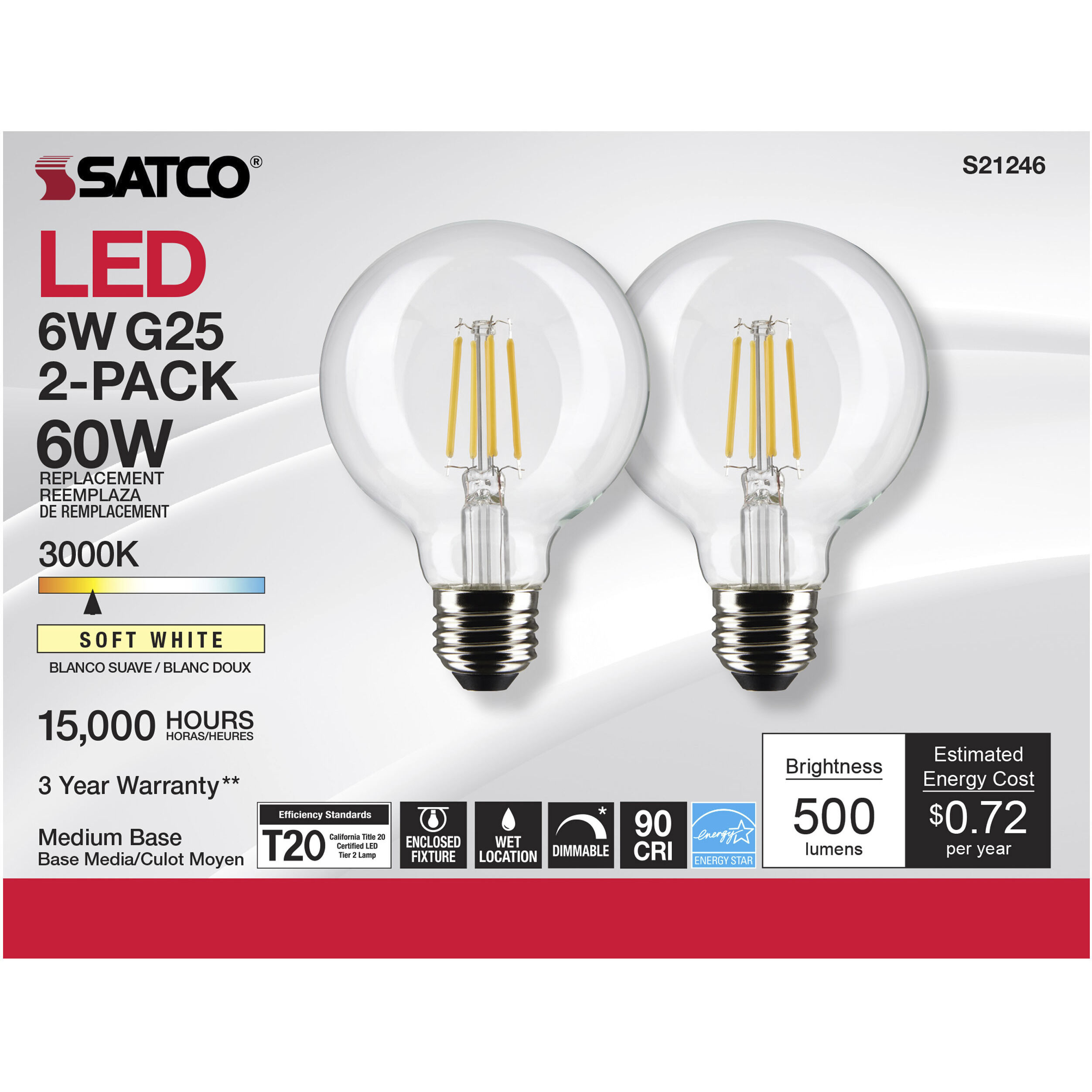 Lumos LED Medium Medium 6.00 watt 3000K LED Filament