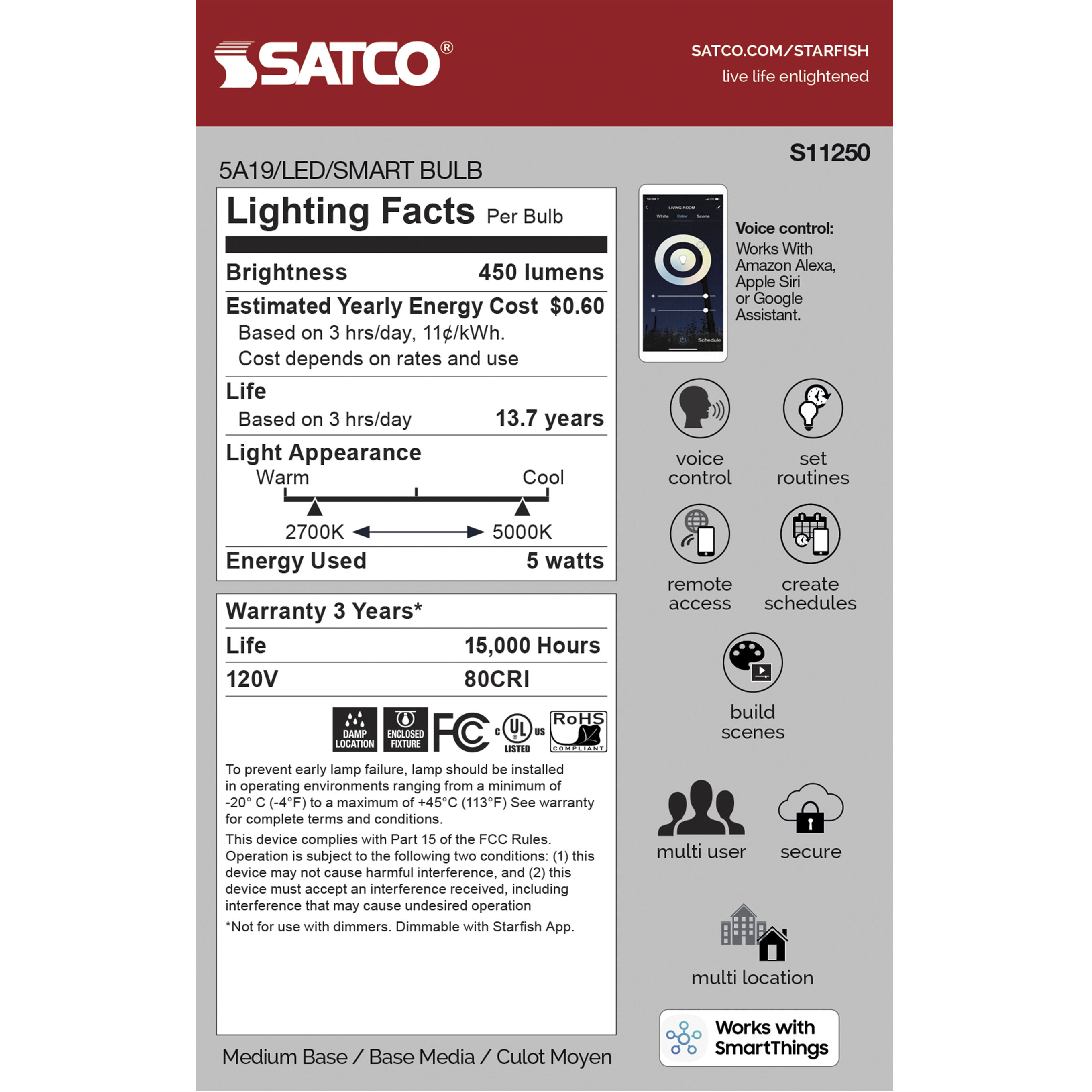 Starfish LED A19 Medium 5.00 watt 2700K Type A 