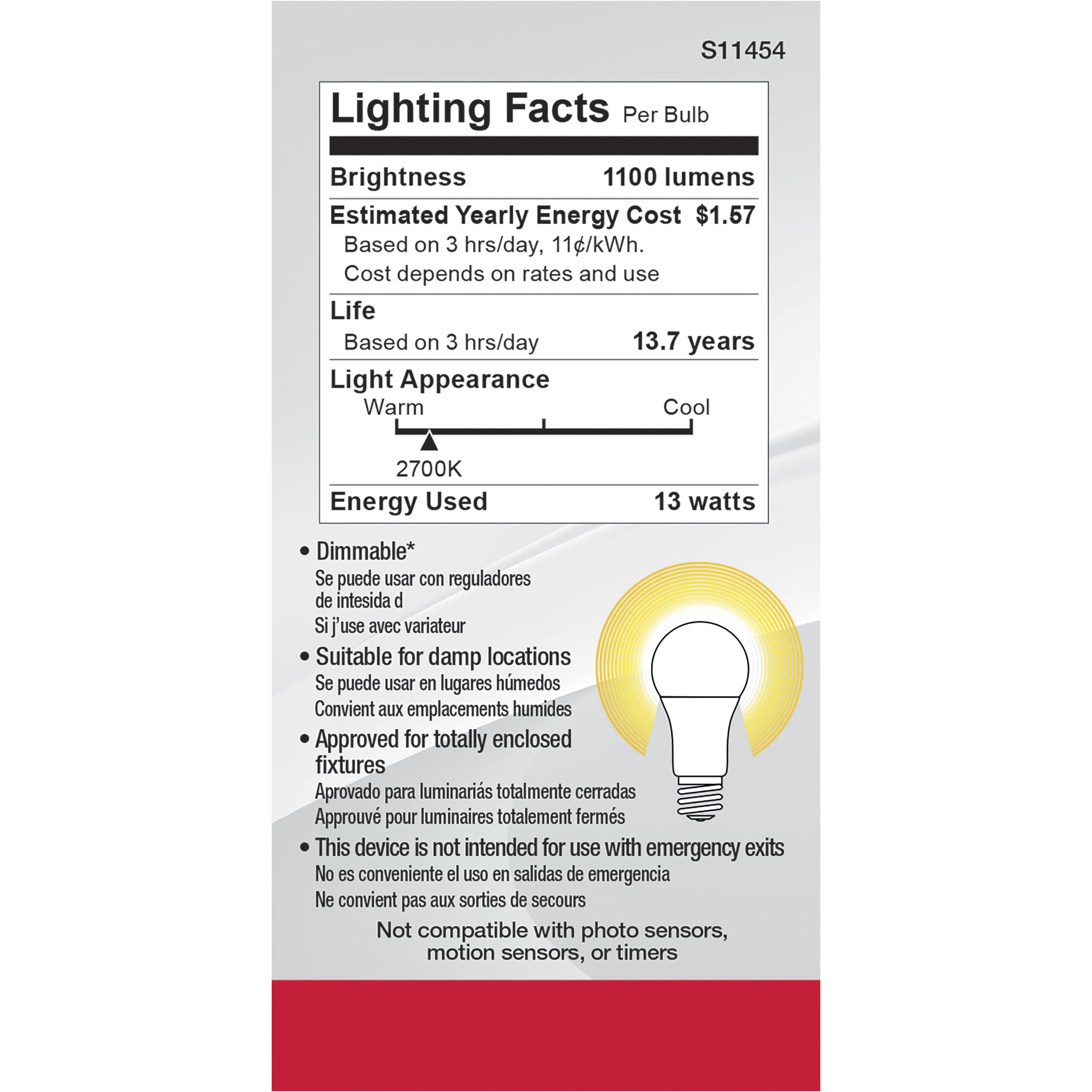 Lumos LED Medium Type A 13.00 watt 2700K Light Bulb