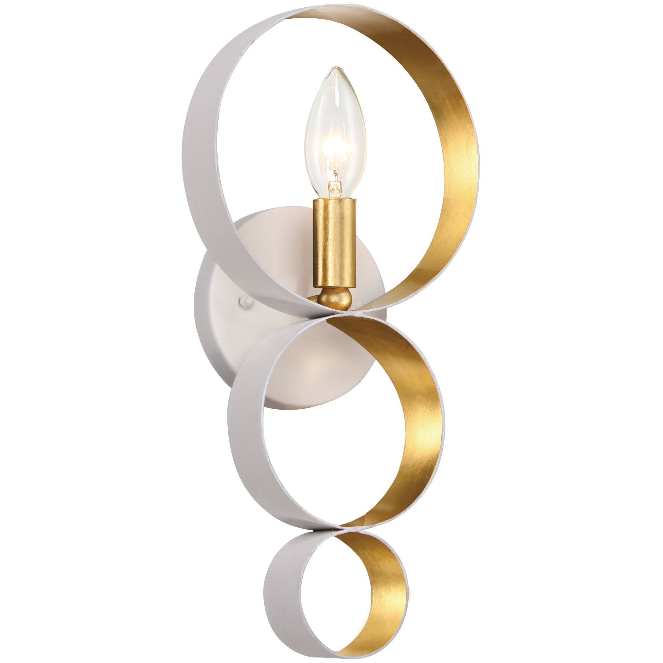 Luna Bath Sconce Wall Light in Matte White and Antique Gold