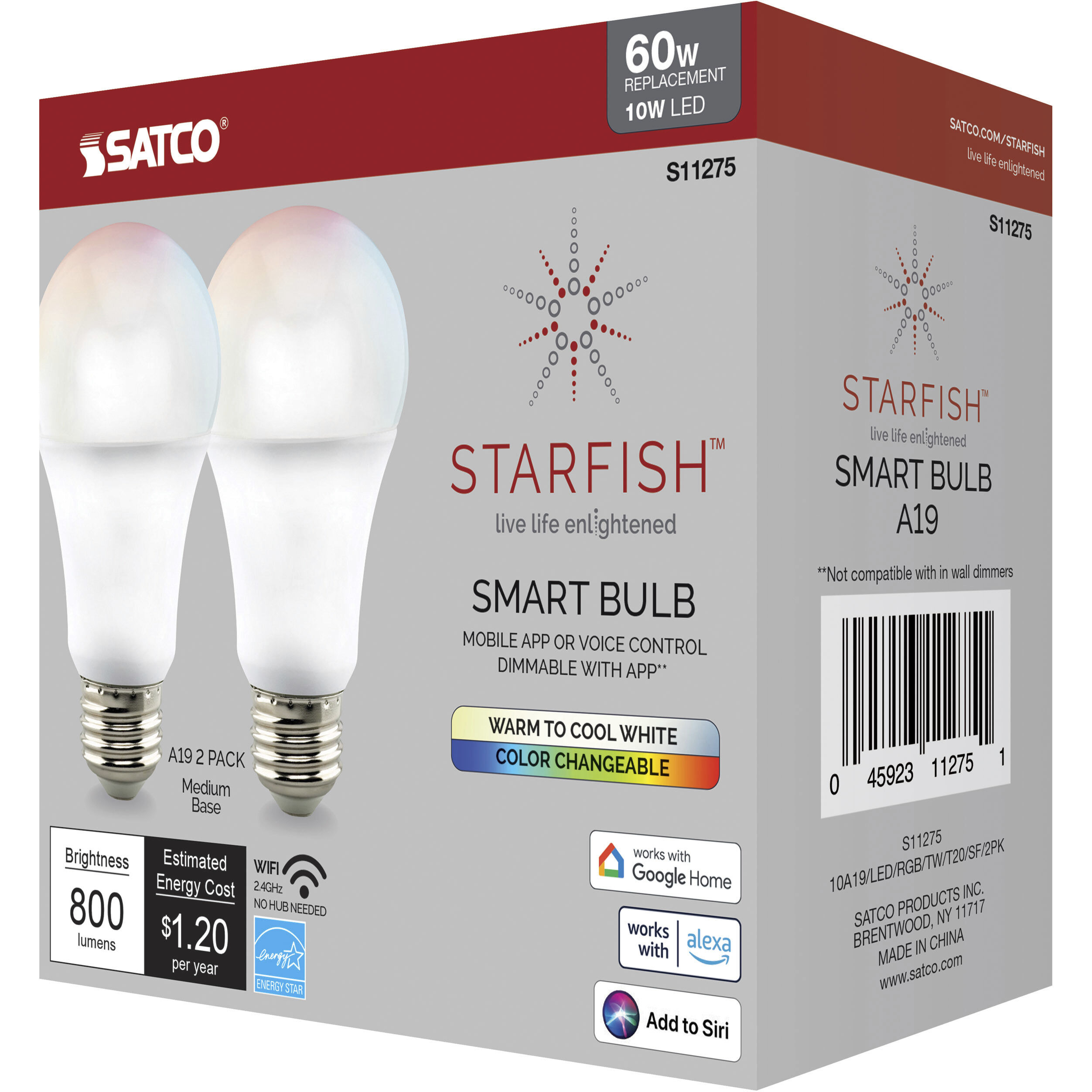 Starfish LED A19 Medium 10.00 watt 2700K-5000K Light Bulb