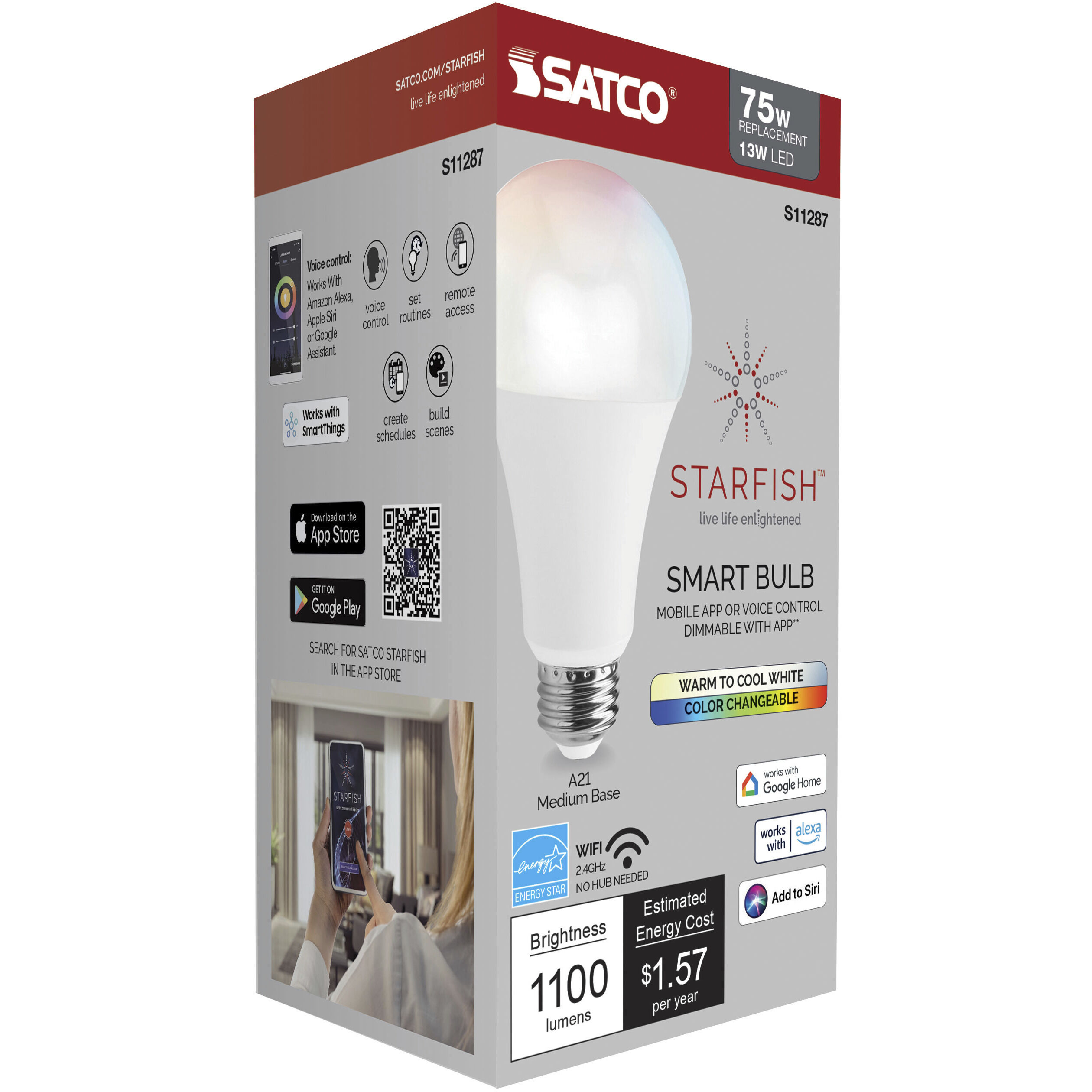 Starfish IOT LED A21 E26 13.00 watt 120V 2700K-5000K Bulb