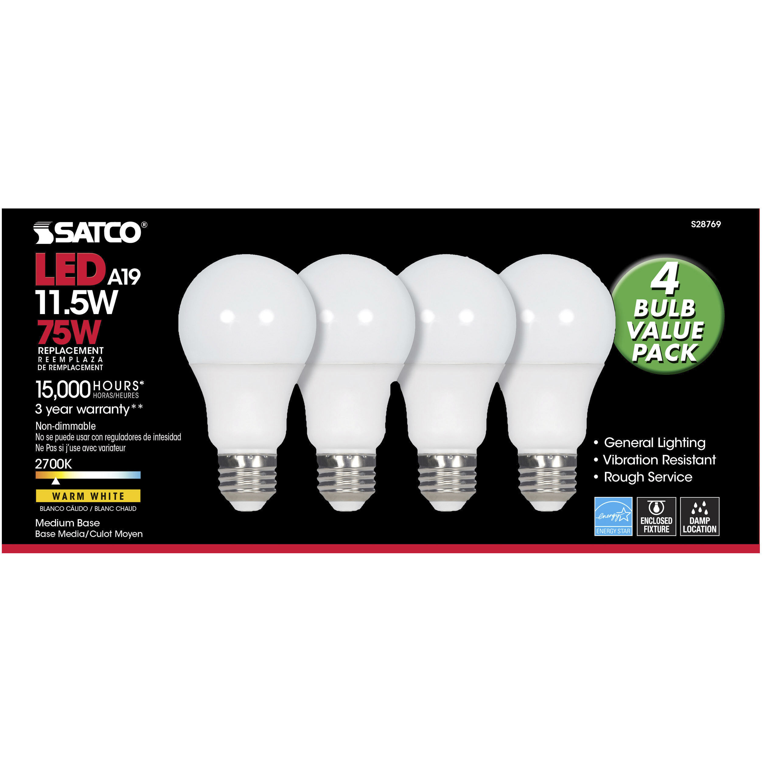 Lumos LED A19 Medium E26 11.5 watt 120V 2700K Light Bulb, Type A