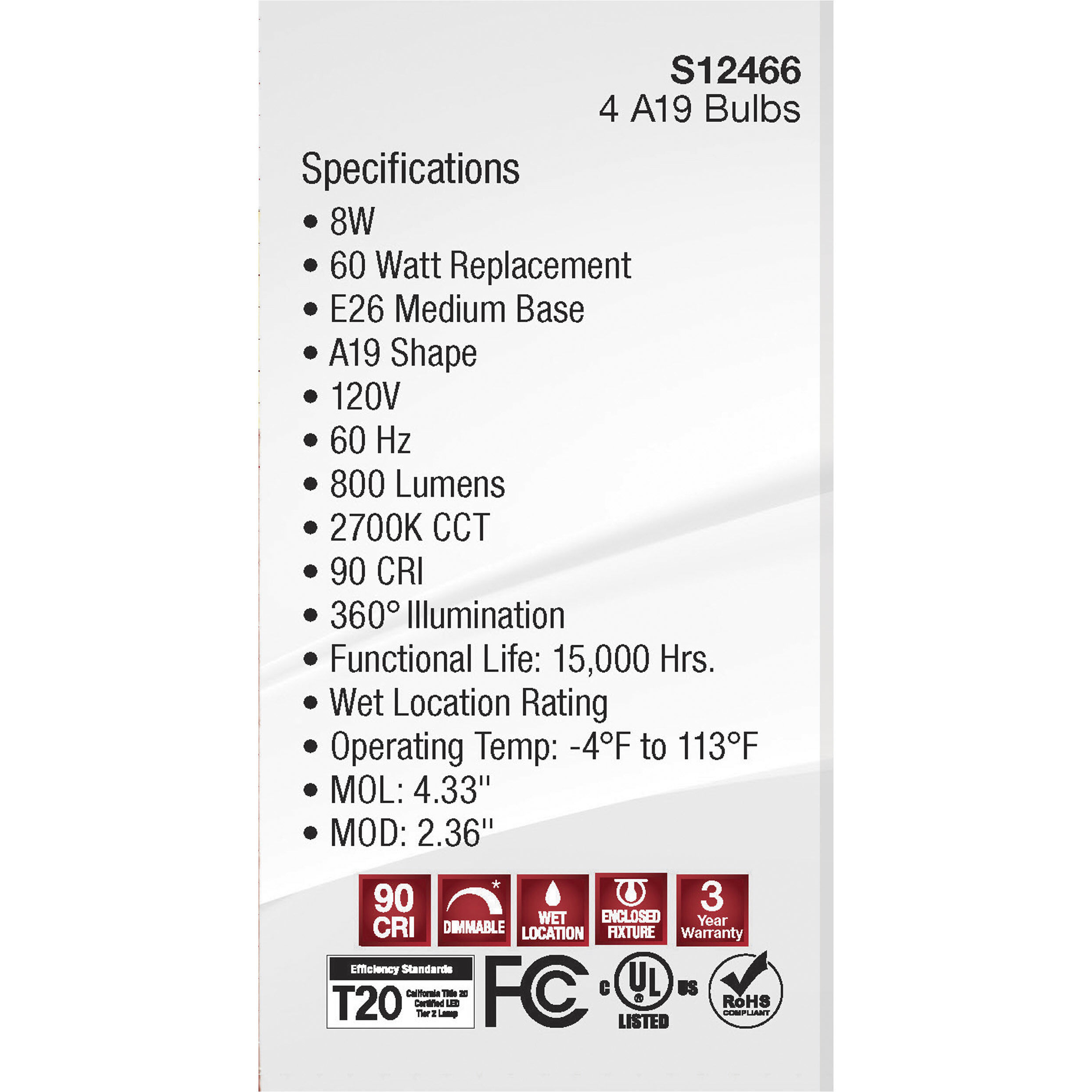 Lumos LED Medium 8 watt 120 2700K LED Filament, LED Filament
