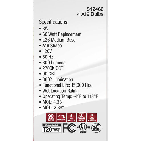 Lumos LED Medium 8 watt 120 2700K LED Filament, LED Filament