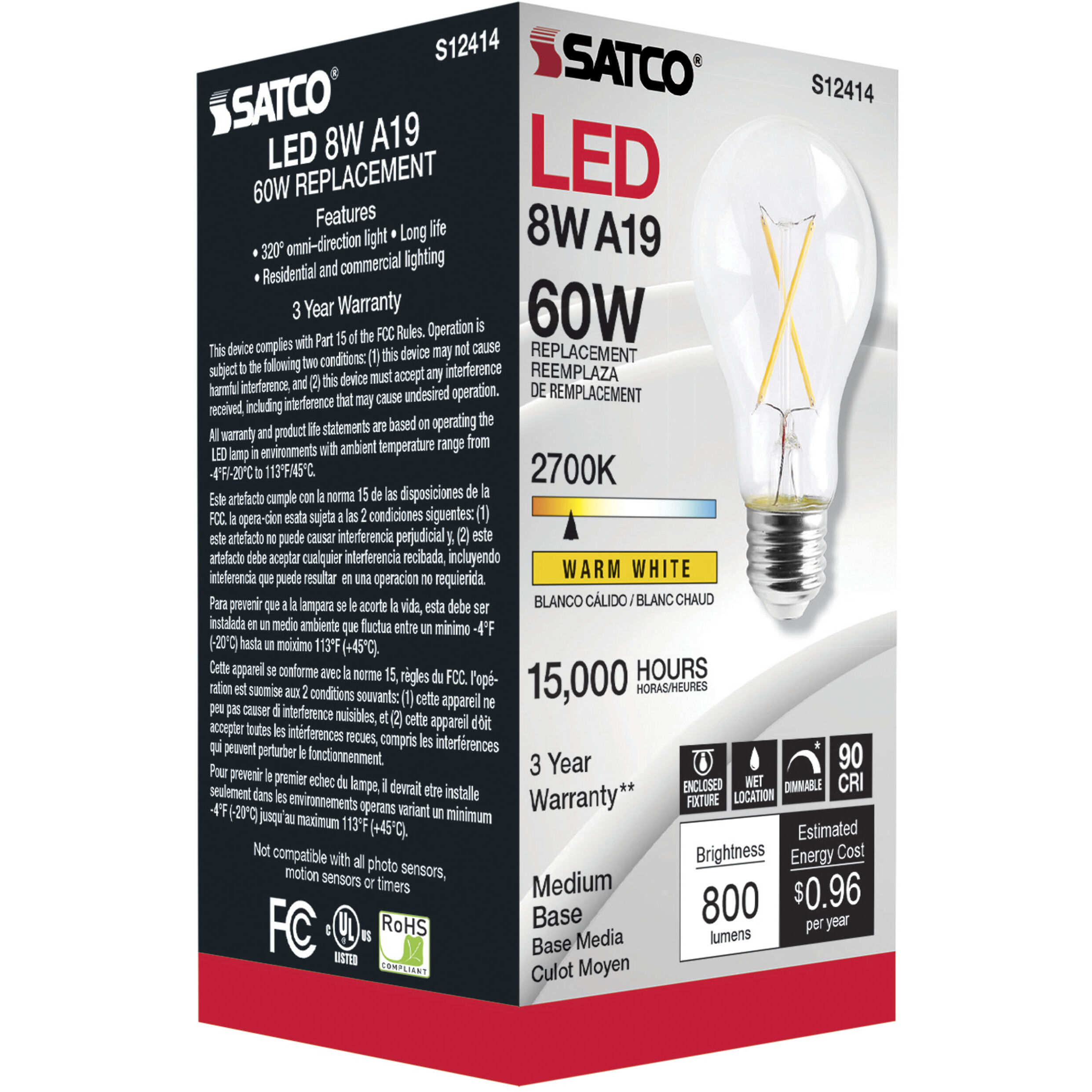 Lumos LED Medium 8.00 watt 120 2700K Light Bulb