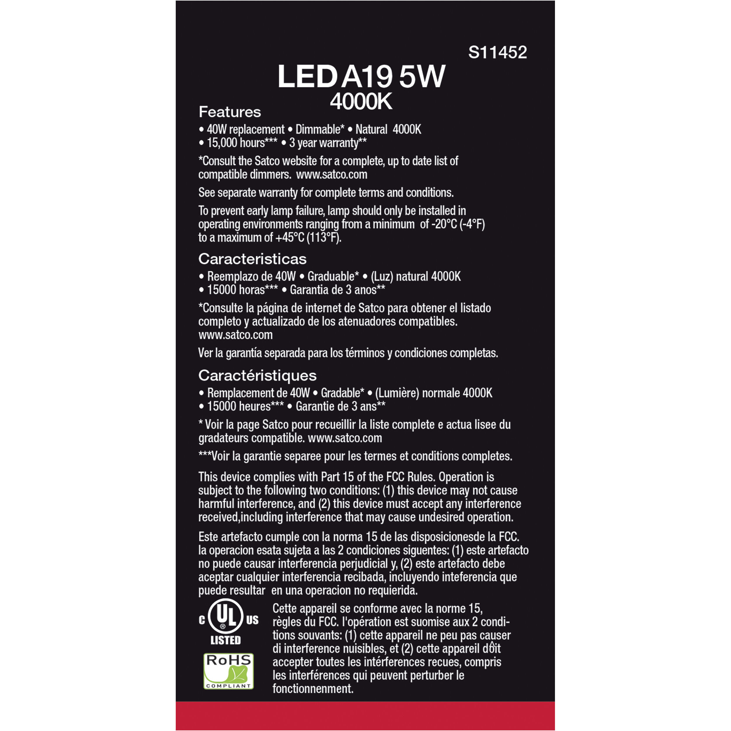 Lumos LED Medium Type A 5.00 watt 4000K Light Bulb