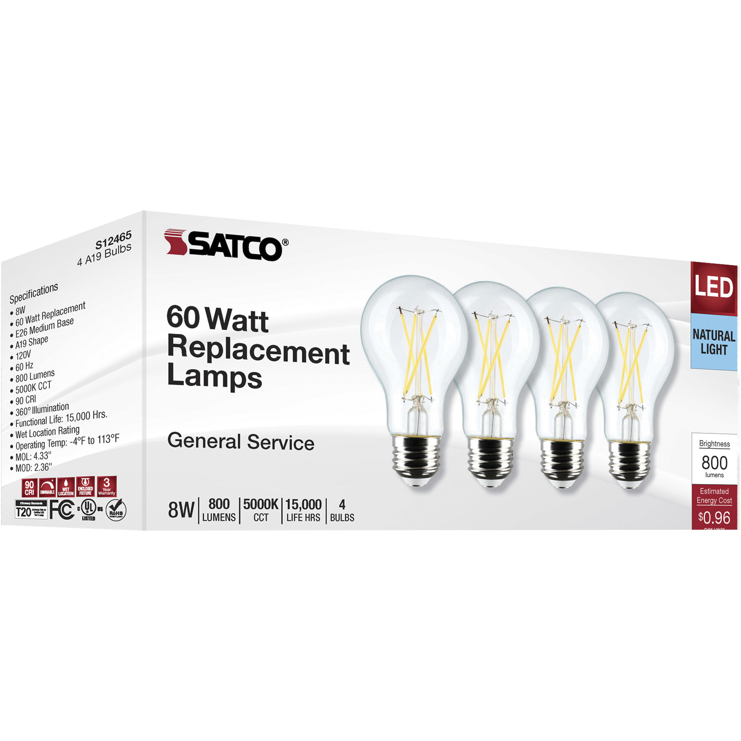 Lumos LED Medium 8 watt 120 5000K LED Filament, LED Filament