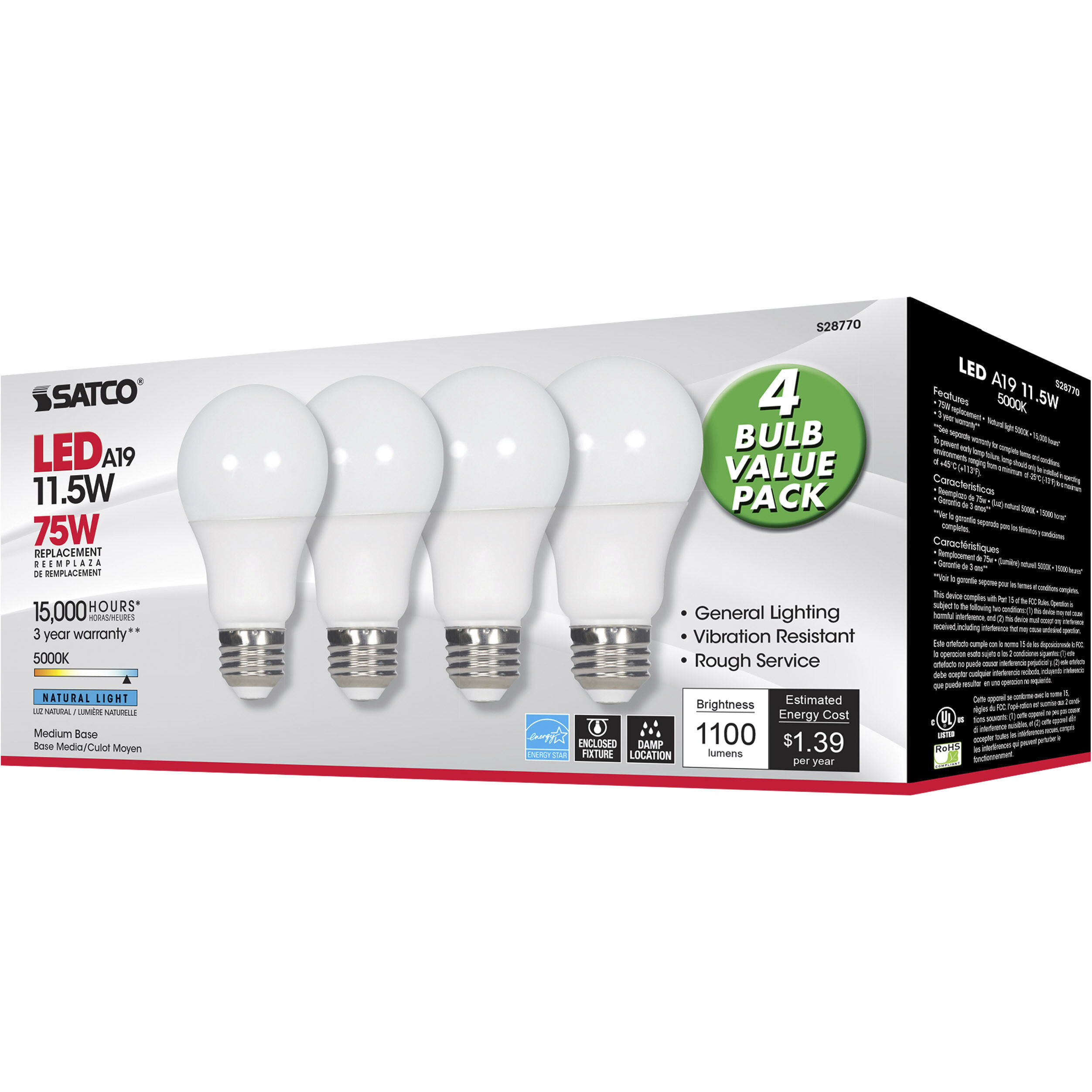 Lumos LED A19 Medium E26 11.5 watt 120V 5000K Light Bulb, Type A
