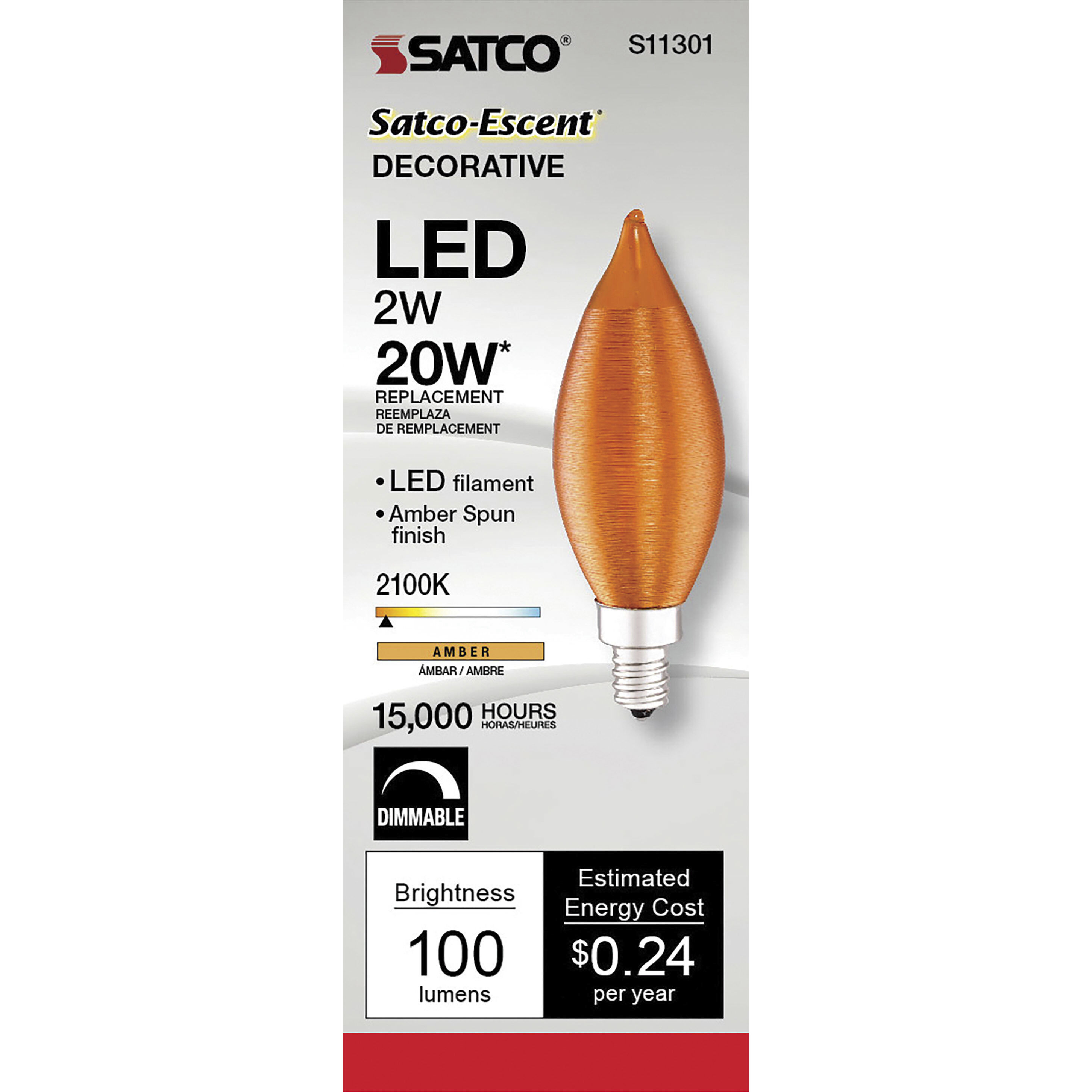 Lumos LED CA11 Candelabra E12 2 watt 120V 2100K Light Bulb