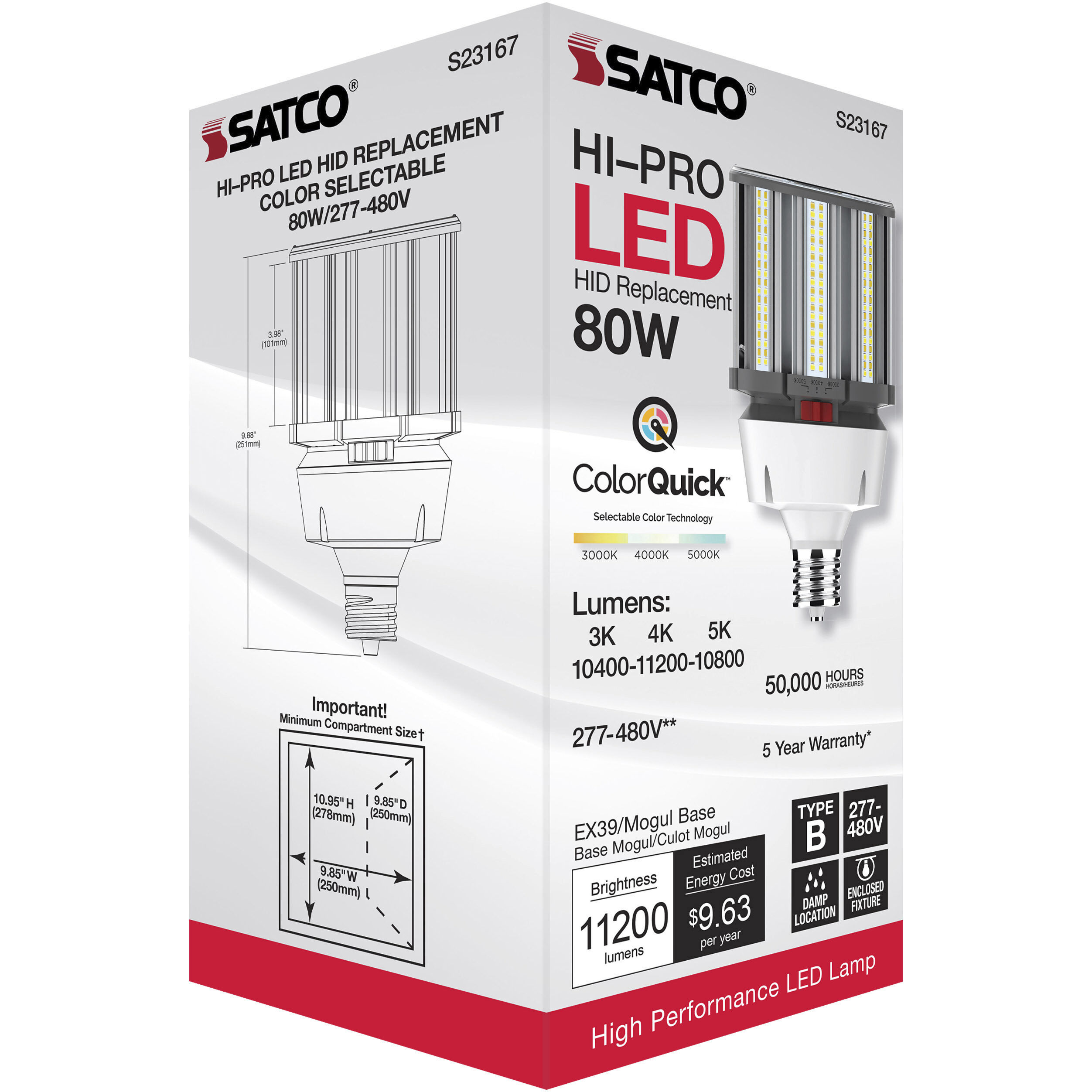 Lumos LED Mogul Extended 80 watt 277-480 3000K/4000K/5000K HID Replacements, HID Replacements