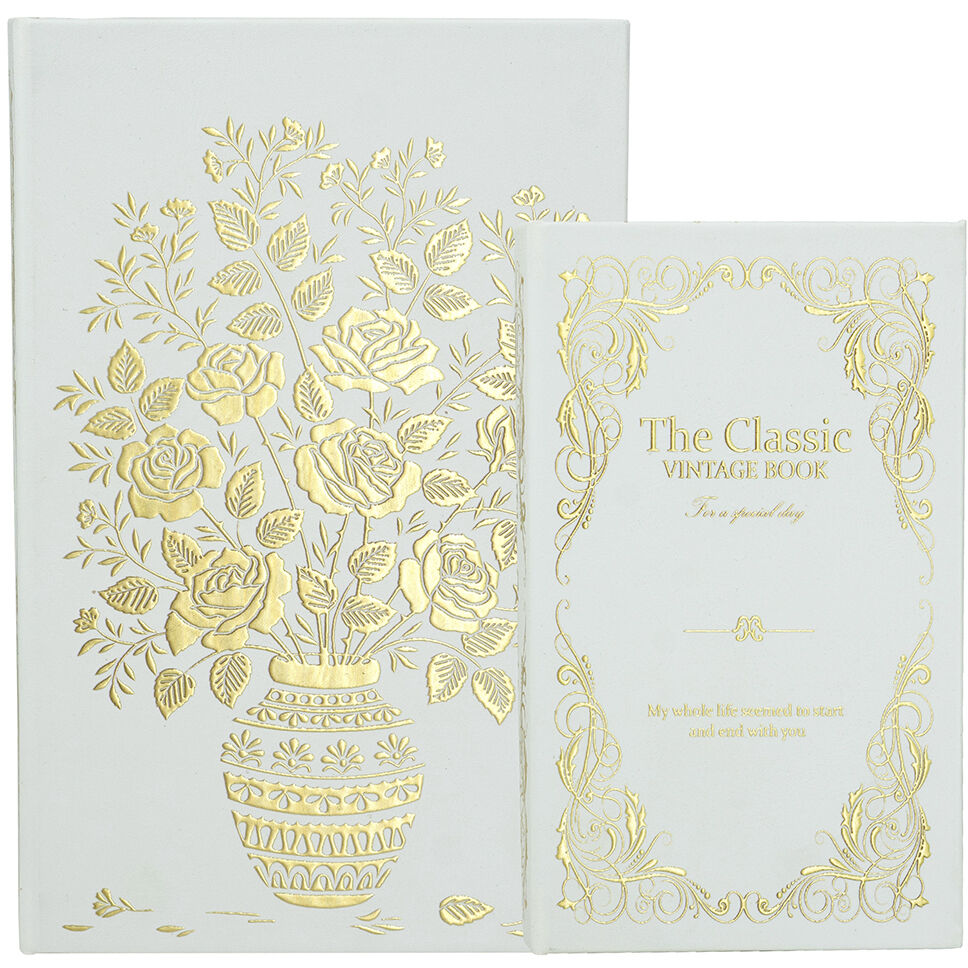 Anita White/Gold Book Boxes, Set of 2