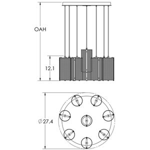 Uptown Mesh LED Beige Silver Chandelier Ceiling Light, Round Multi-Port