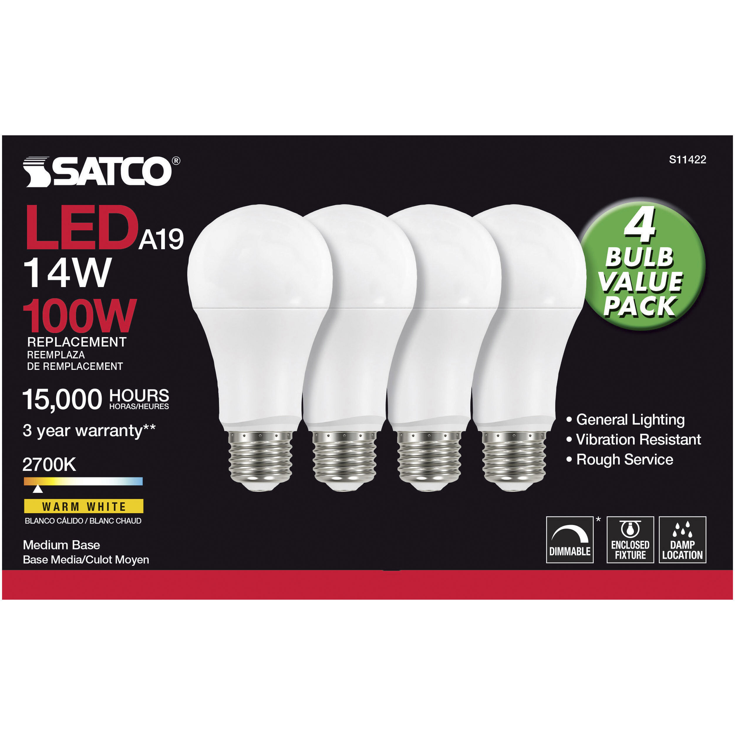 Lumos LED A19 15.50 watt 2700K Light Bulb 4-Pack