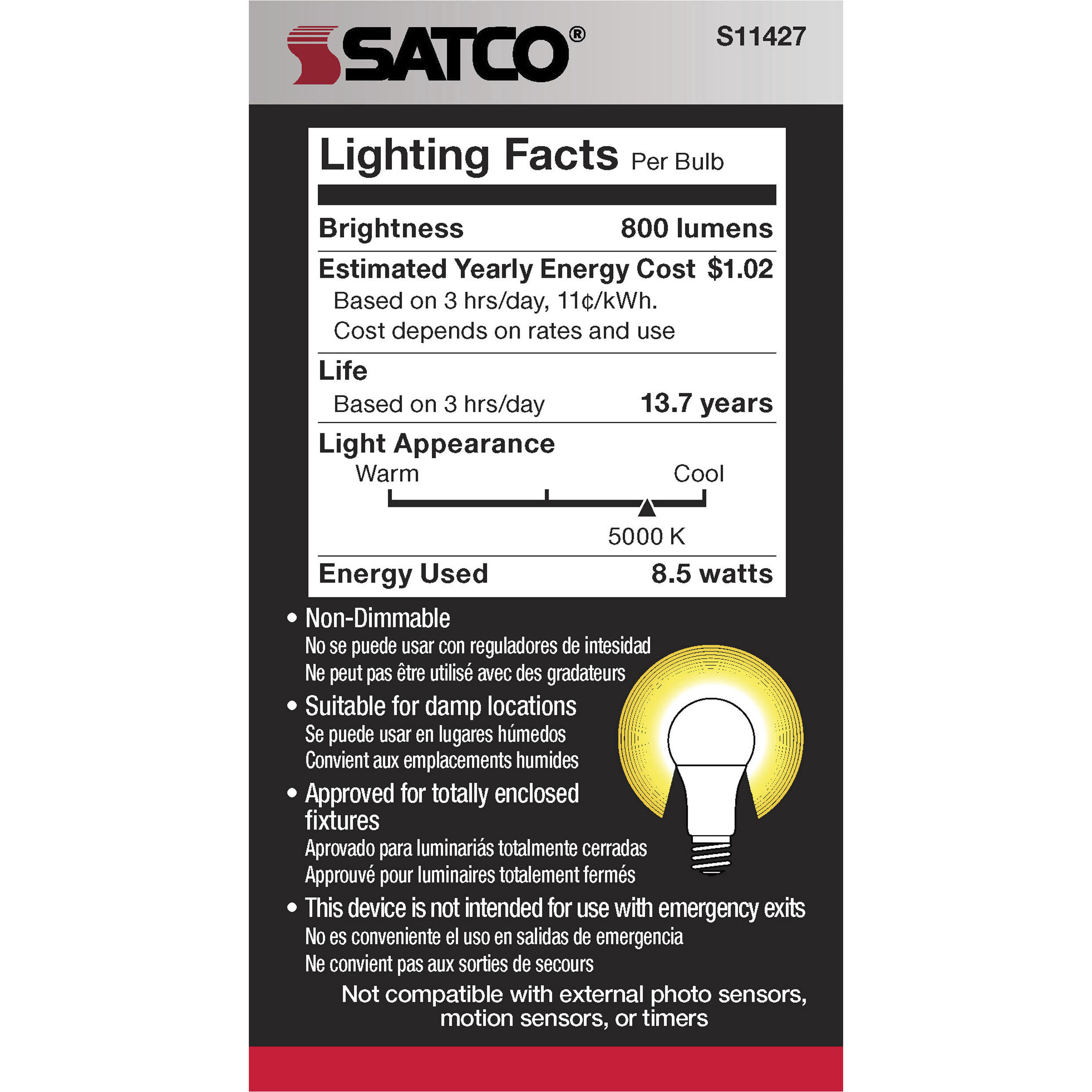 Lumos LED A19 8.00 watt 5000K Type A Bulb