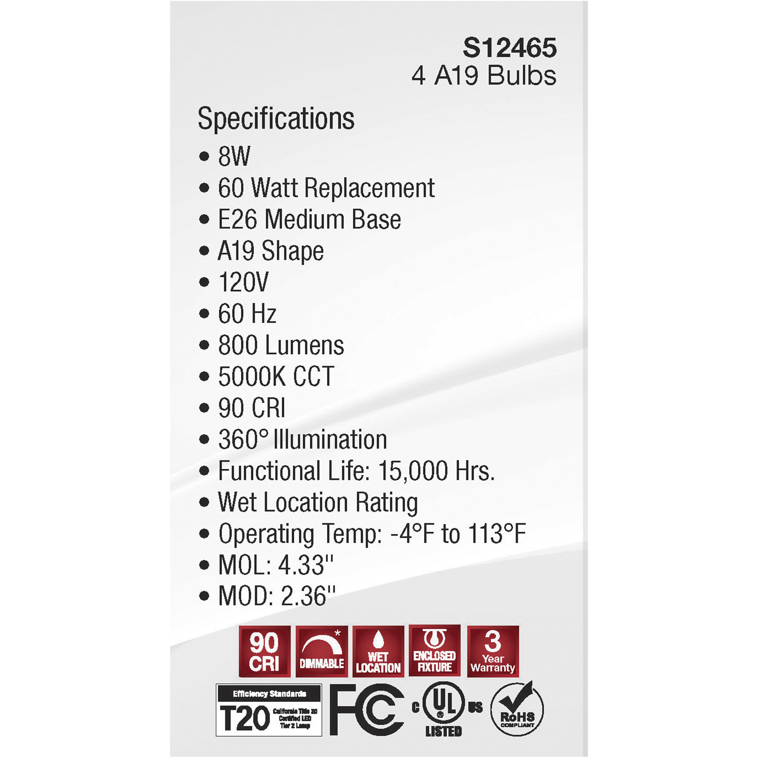 Lumos LED Medium 8 watt 120 5000K LED Filament, LED Filament