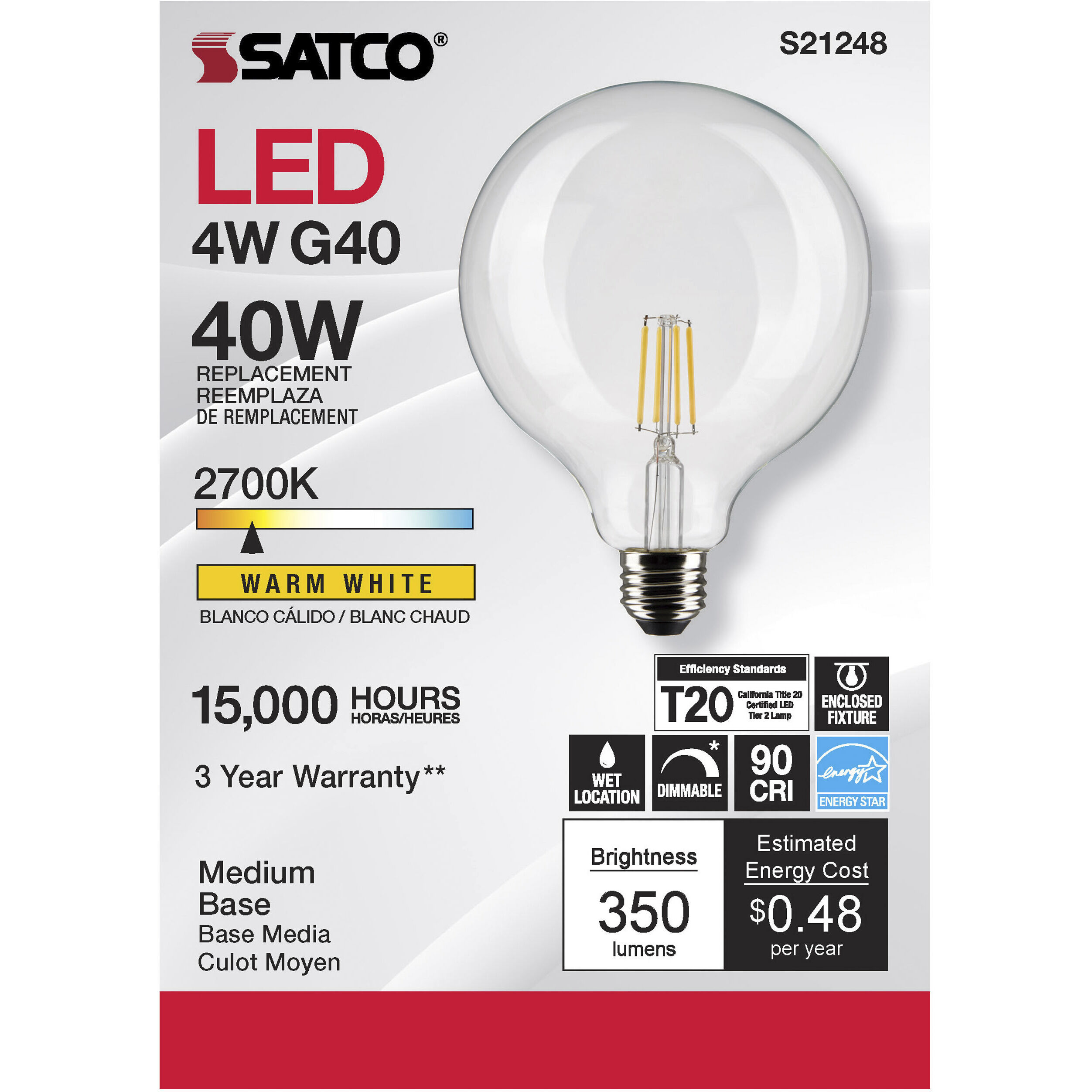 Lumos LED Medium Medium 4.00 watt 2700K LED Filament