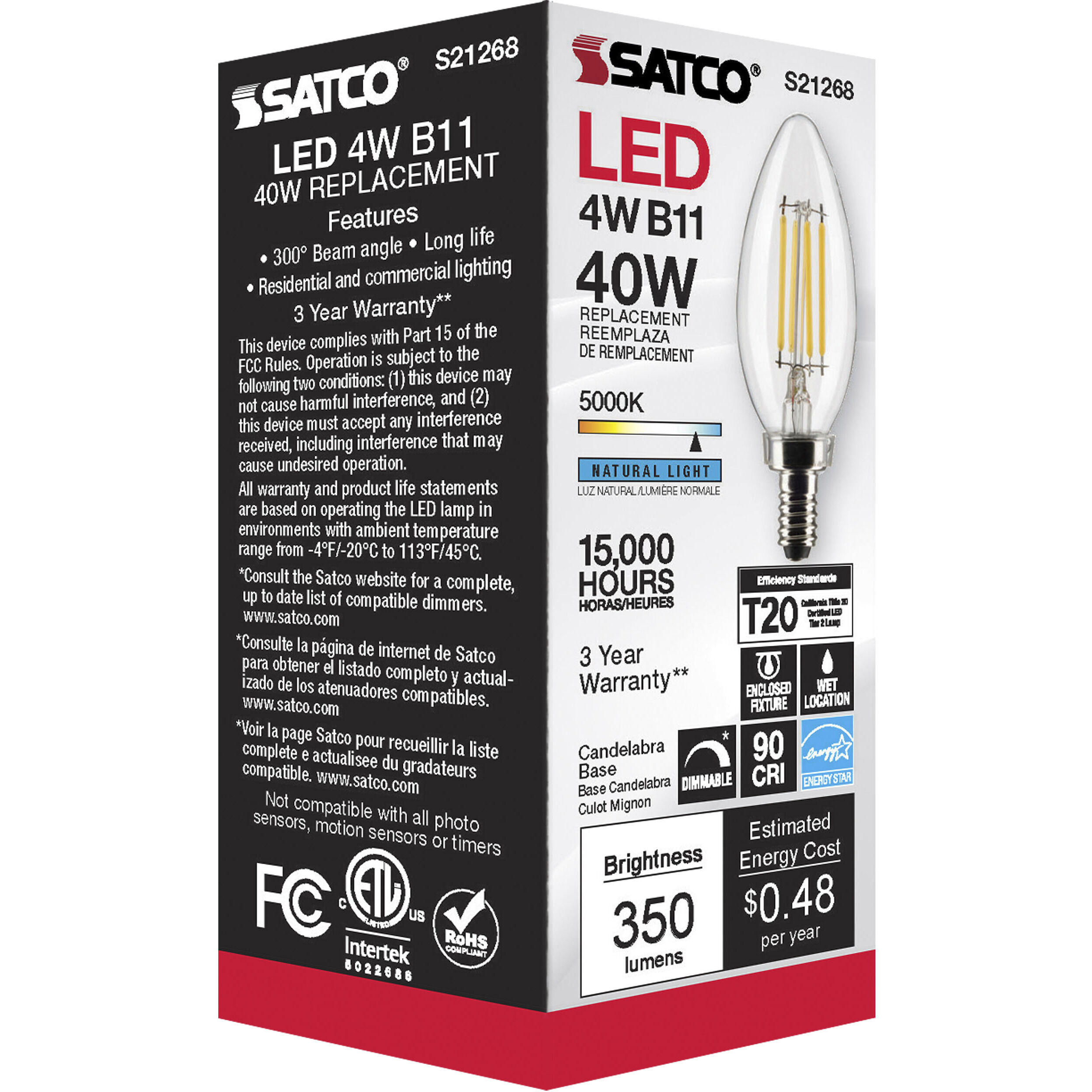 Lumos LED Candelabra Candelabra 4.00 watt 5000K LED Filament