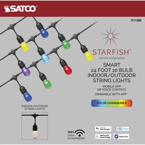 Starfish IOT LED 24 foot Black String Light