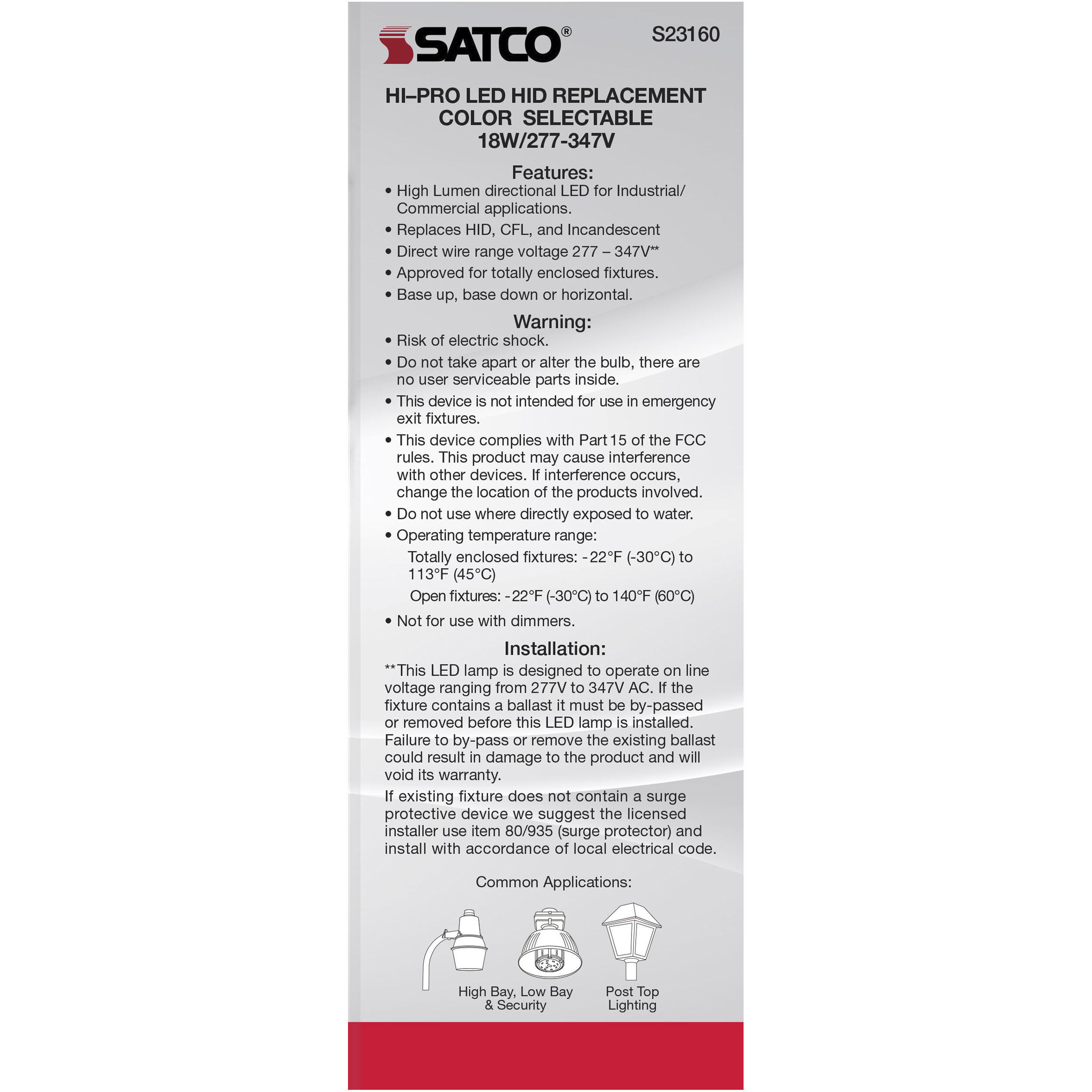 Lumos LED Medium 18 watt 277-347 3000K/4000K/5000K HID Replacements, HID Replacements