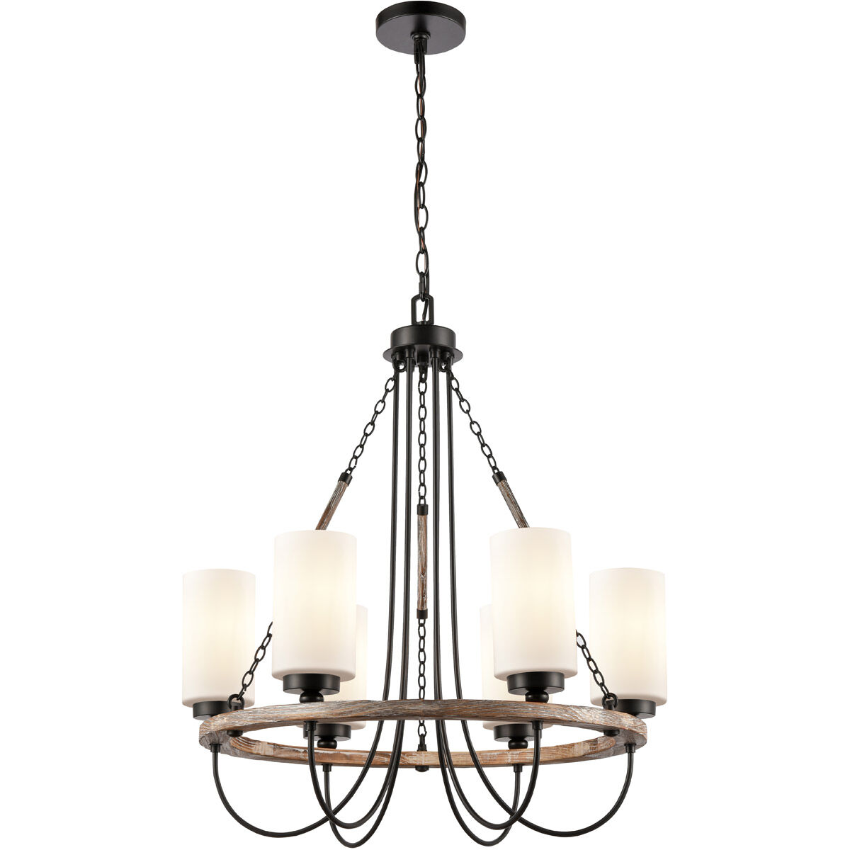 Paladin 6 Light 25 inch Matte Black Chandelier Ceiling Light in White Glass