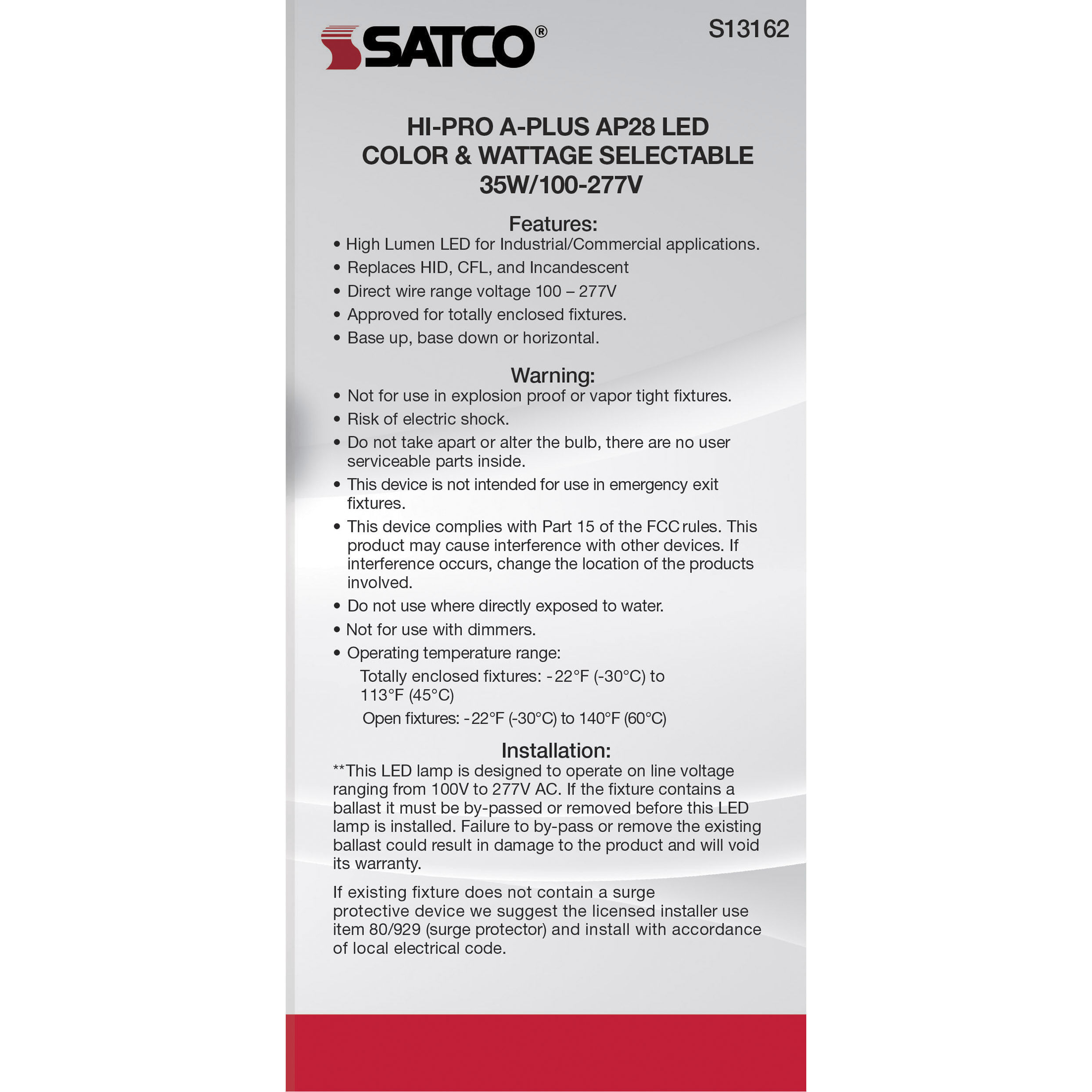 Lumos LED AP28 / ED28 Medium 35.00 watt 3000K HID Replacements