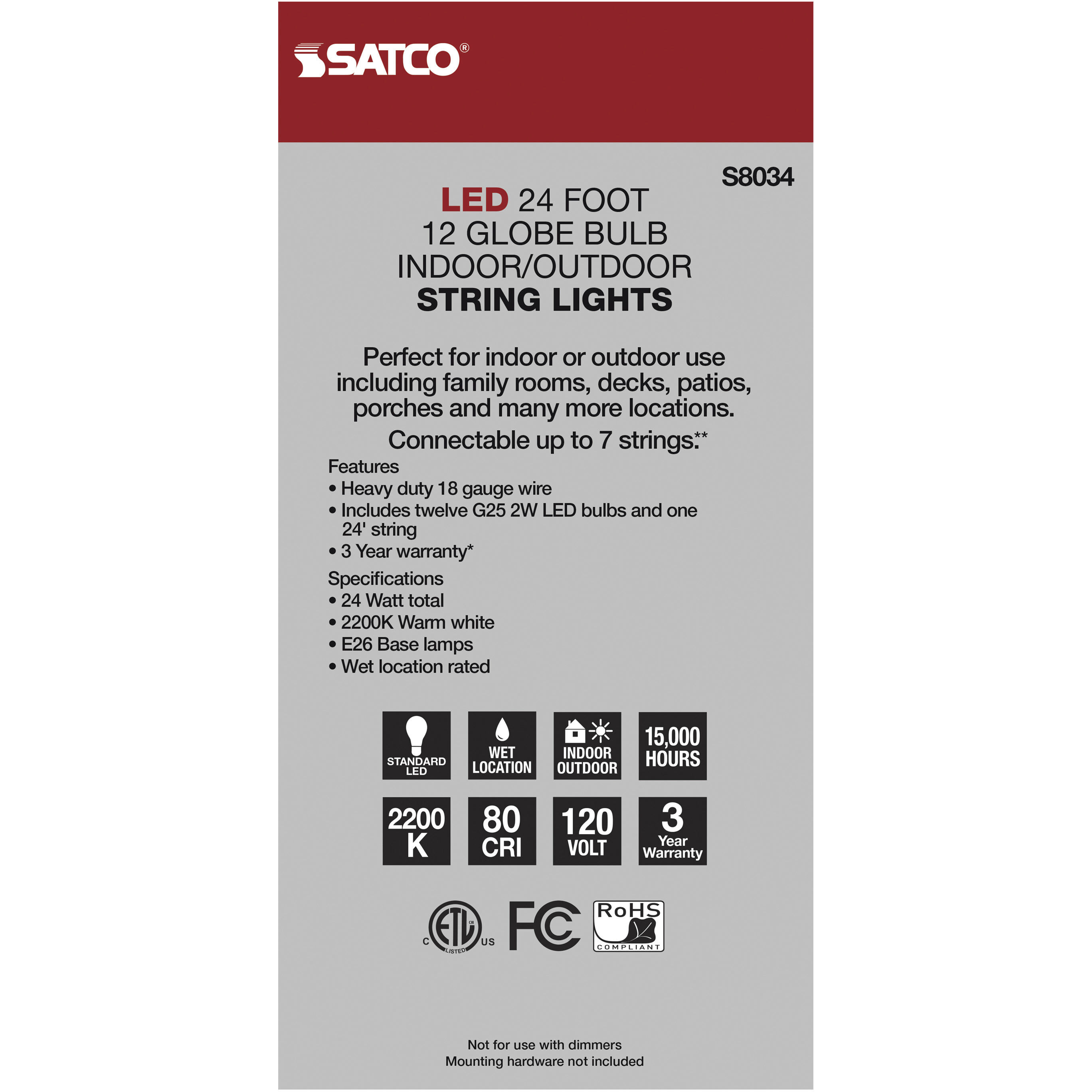 Lumos 12 Light LED 24 foot Black LED String Lights