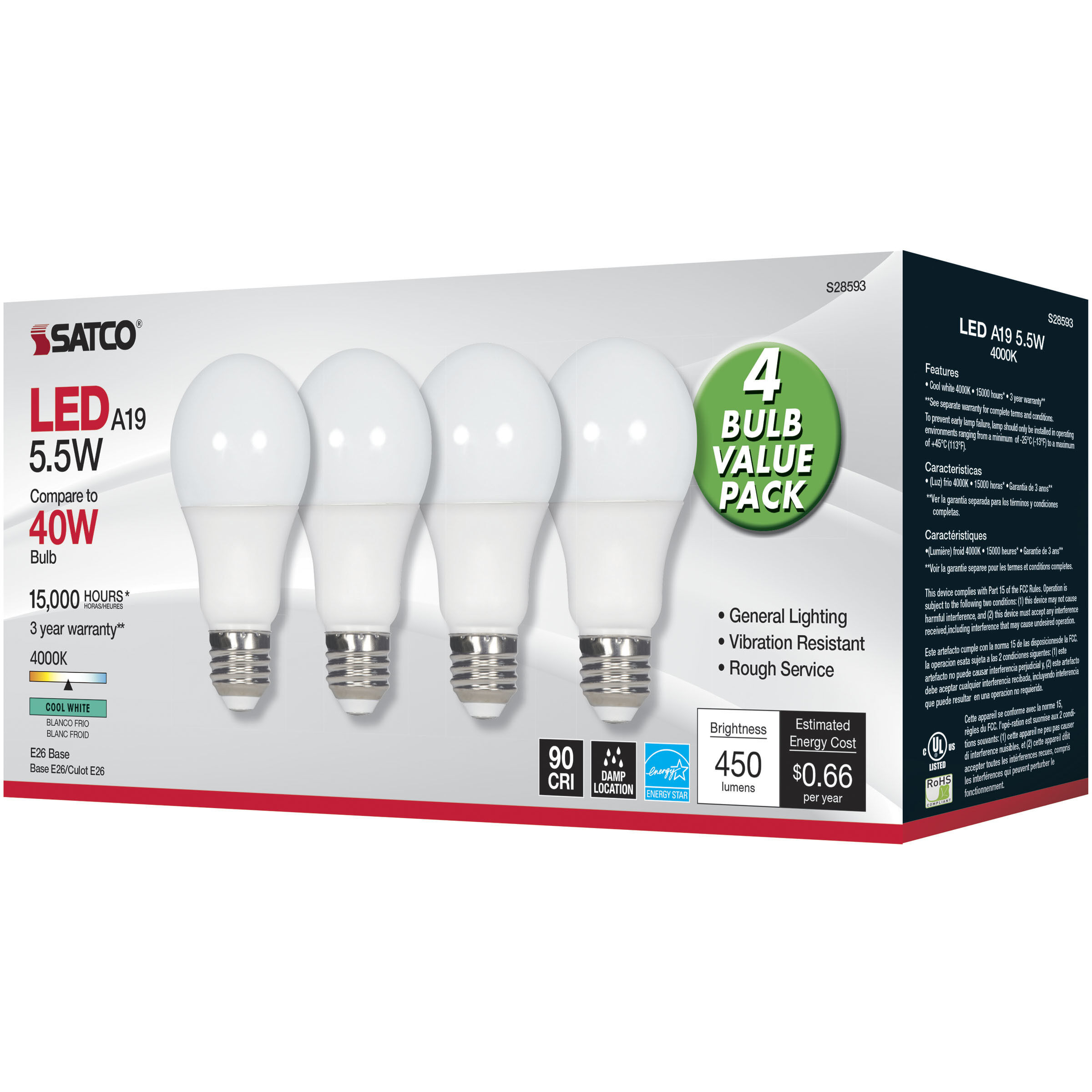 Lumos LED A19 Medium E26 5.5 watt 120V 4000K Light Bulb 