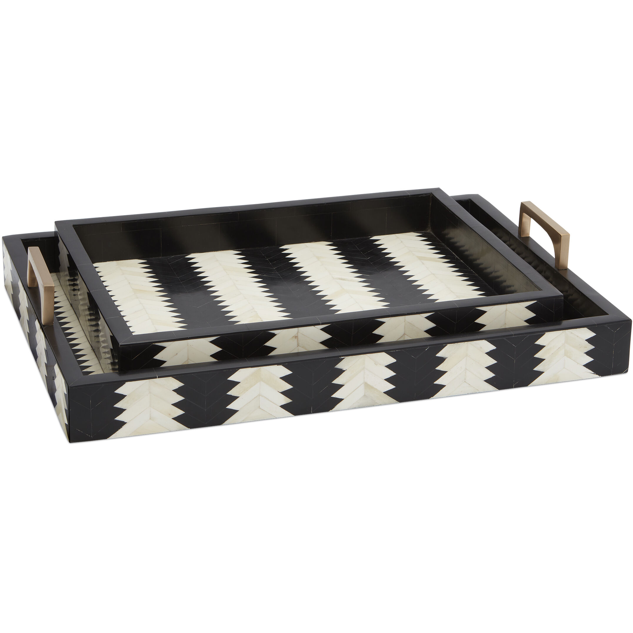 Arrow Black/White/Natural/Brass Trays, Set of 2