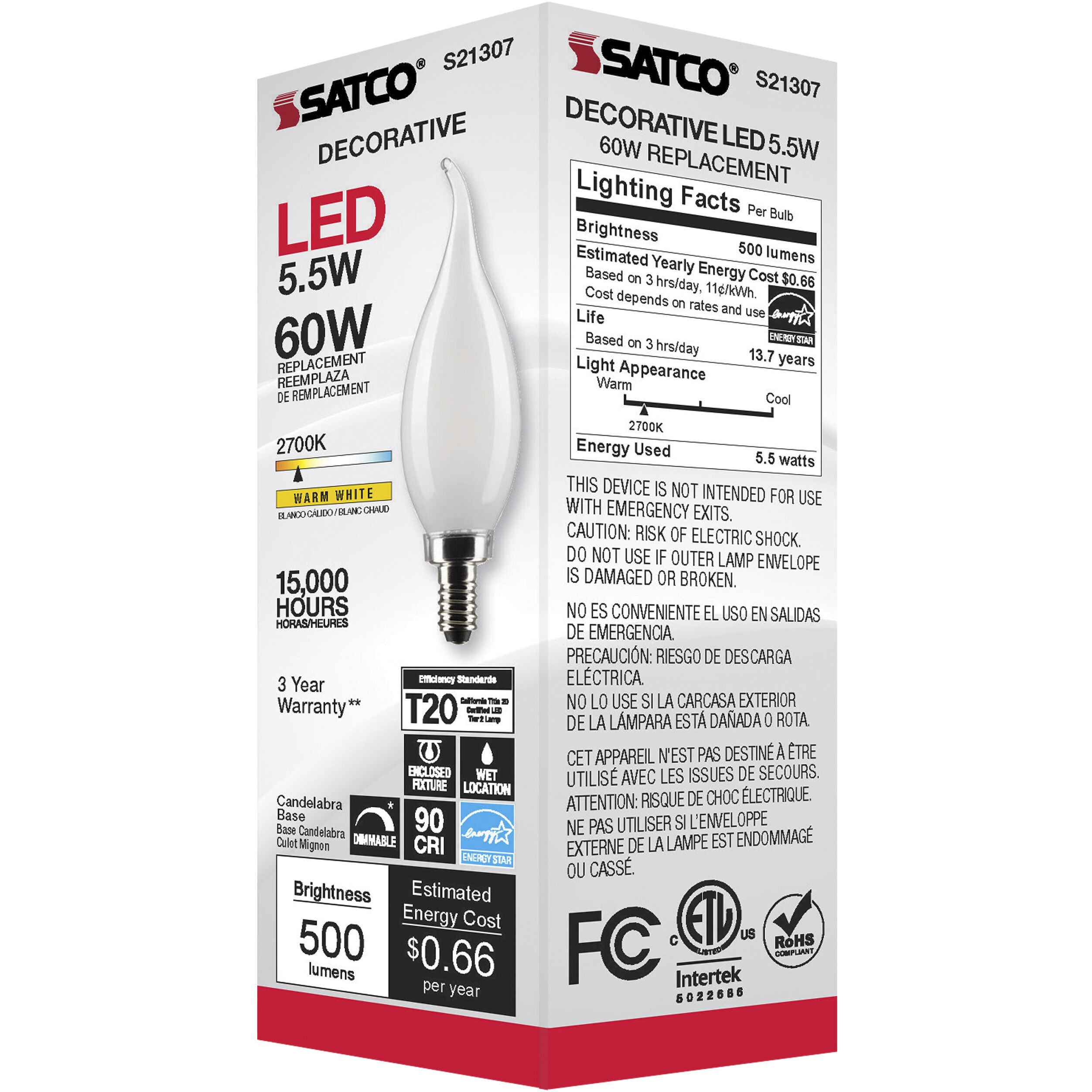 Lumos LED Candelabra Candelabra 5.50 watt 2700K LED Filament