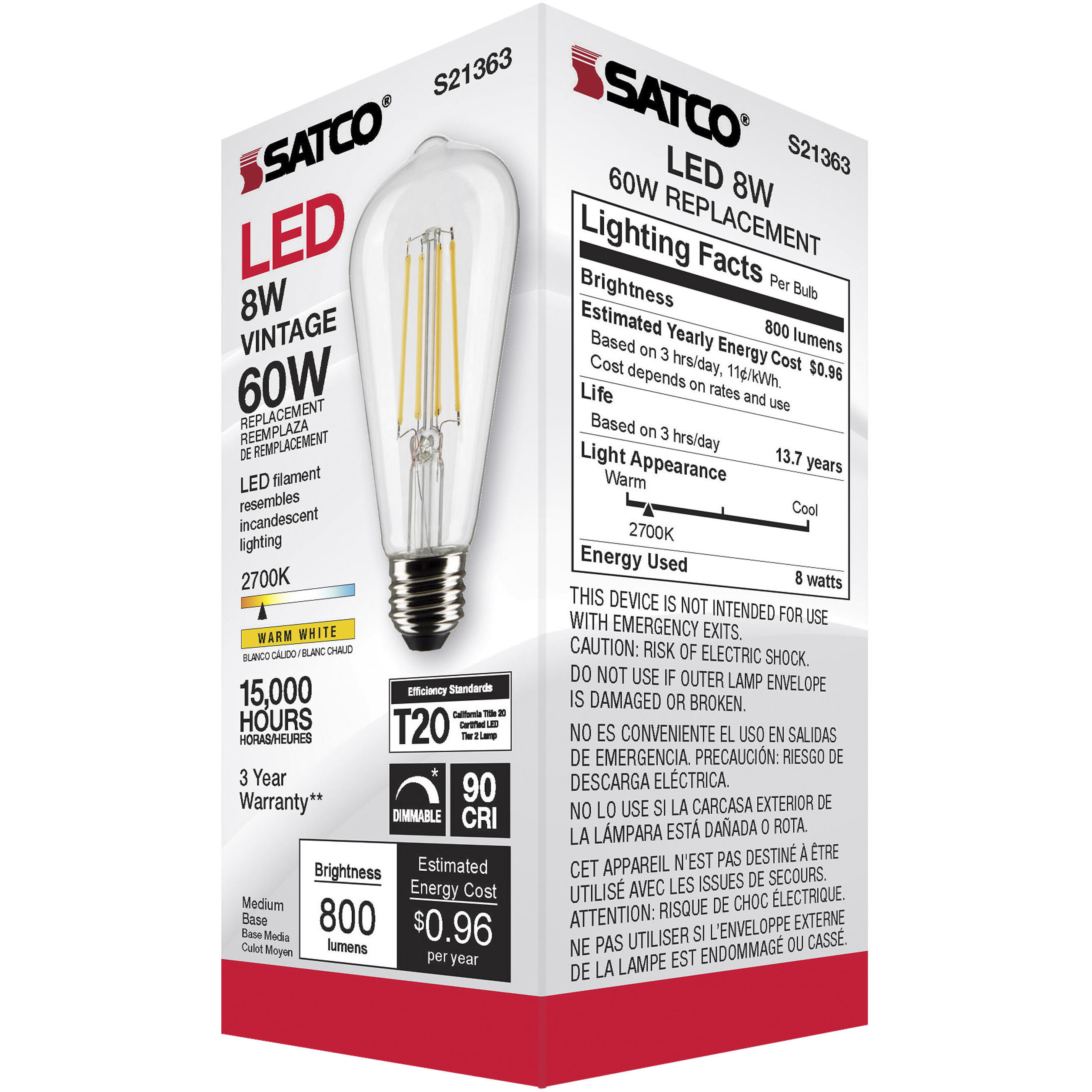 Lumos LED Medium Medium 8.00 watt 2700K LED Filament