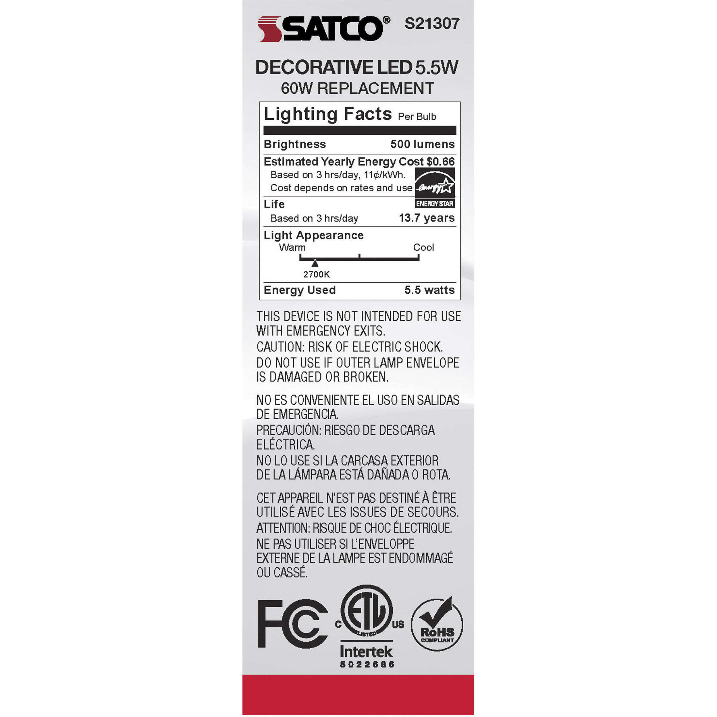 Lumos LED Candelabra Candelabra 5.50 watt 2700K LED Filament