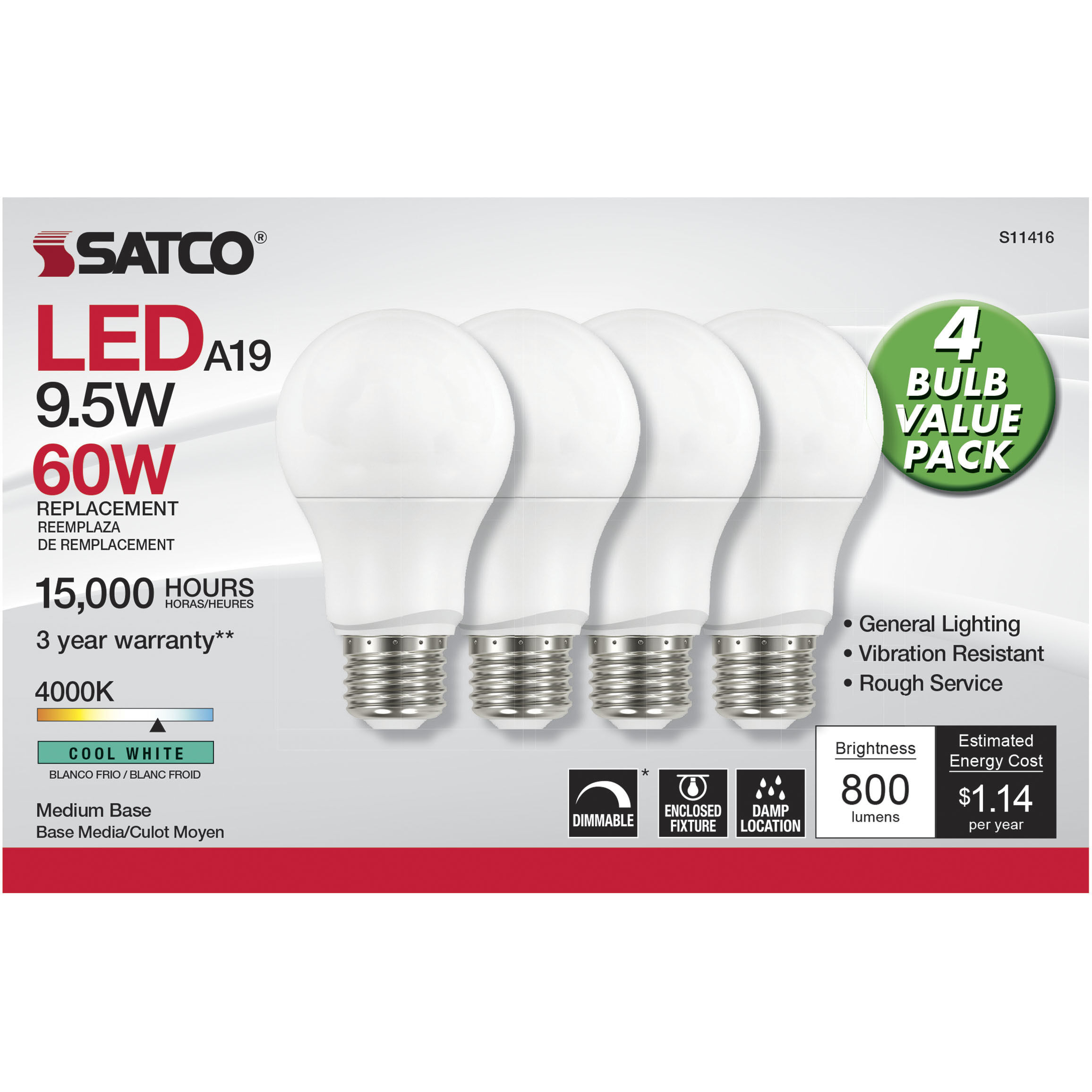 Lumos LED A19 9.50 watt 4000K Light Bulb