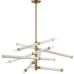 Crosspiece 6 Light 39 inch White with Satin Brass Chandelier Ceiling Light