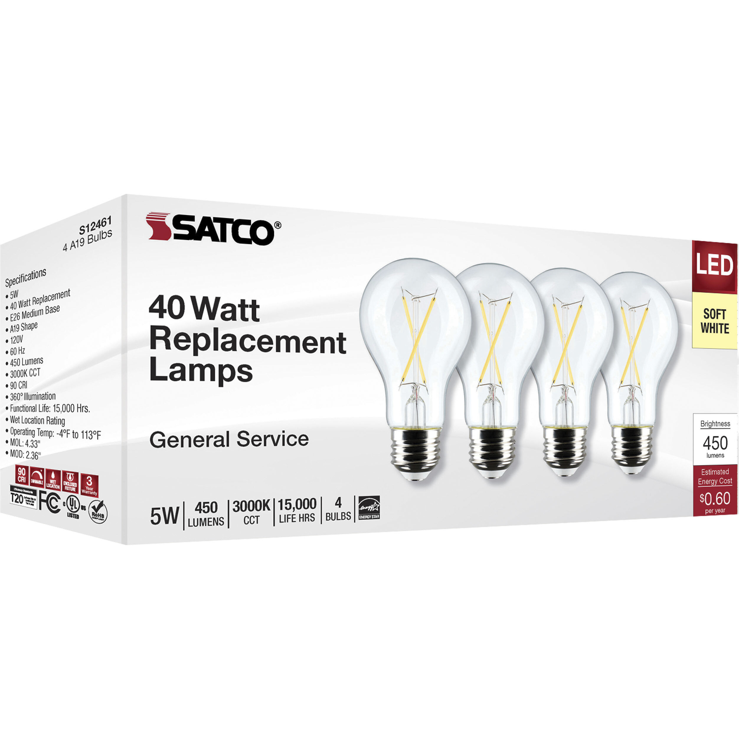 Lumos LED Medium 5 watt 120 3000K LED Filament, LED Filament