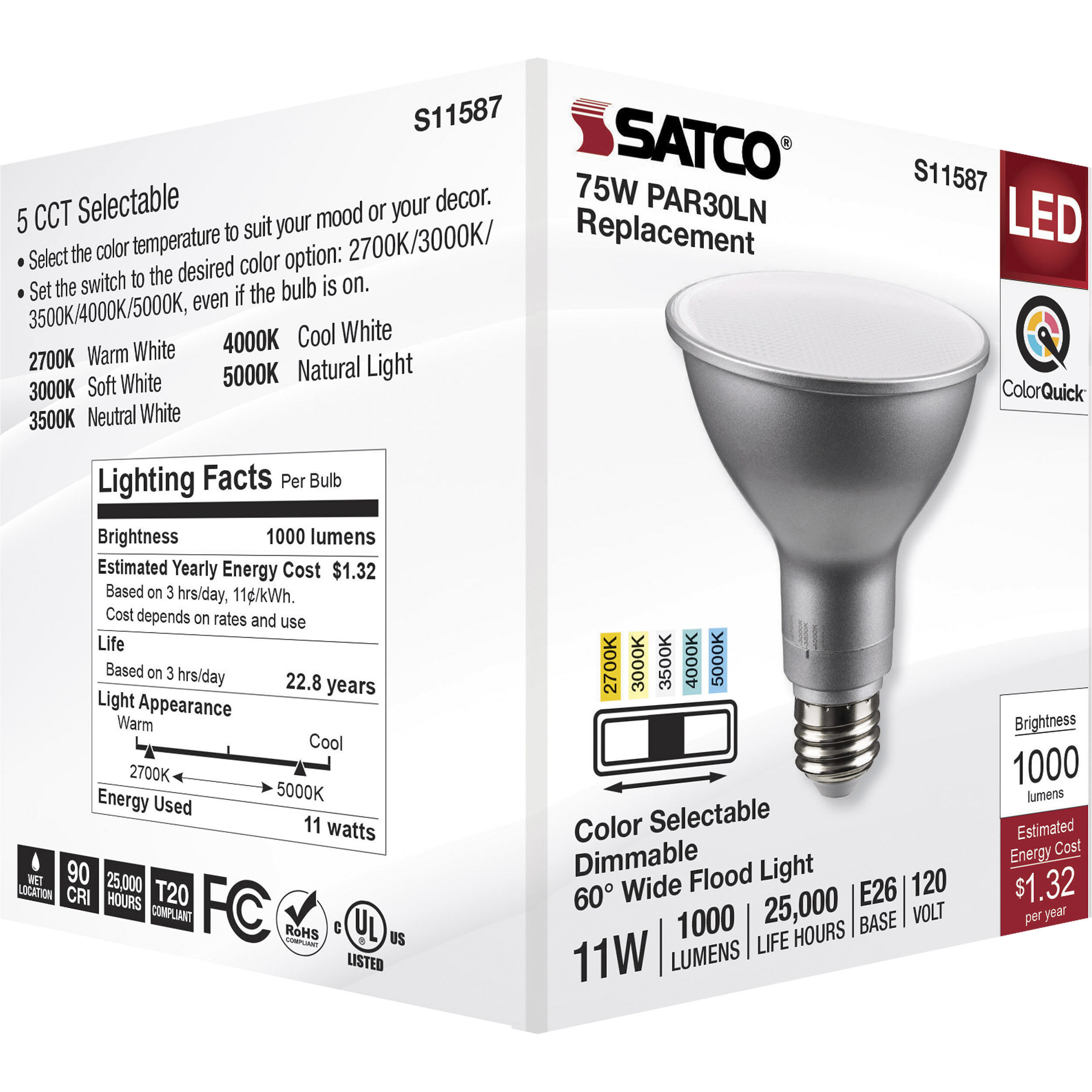 Lumos LED Medium PAR30LN 11 watt 2700K/3000K/3500K/4000K/5000K Light Bulb
