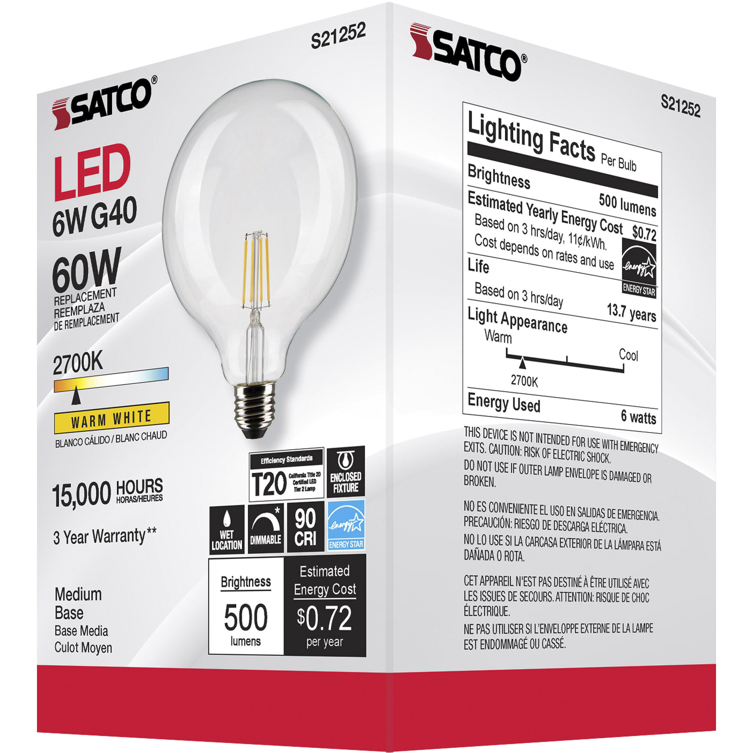 Lumos LED Medium Medium 6.00 watt 2700K LED Filament