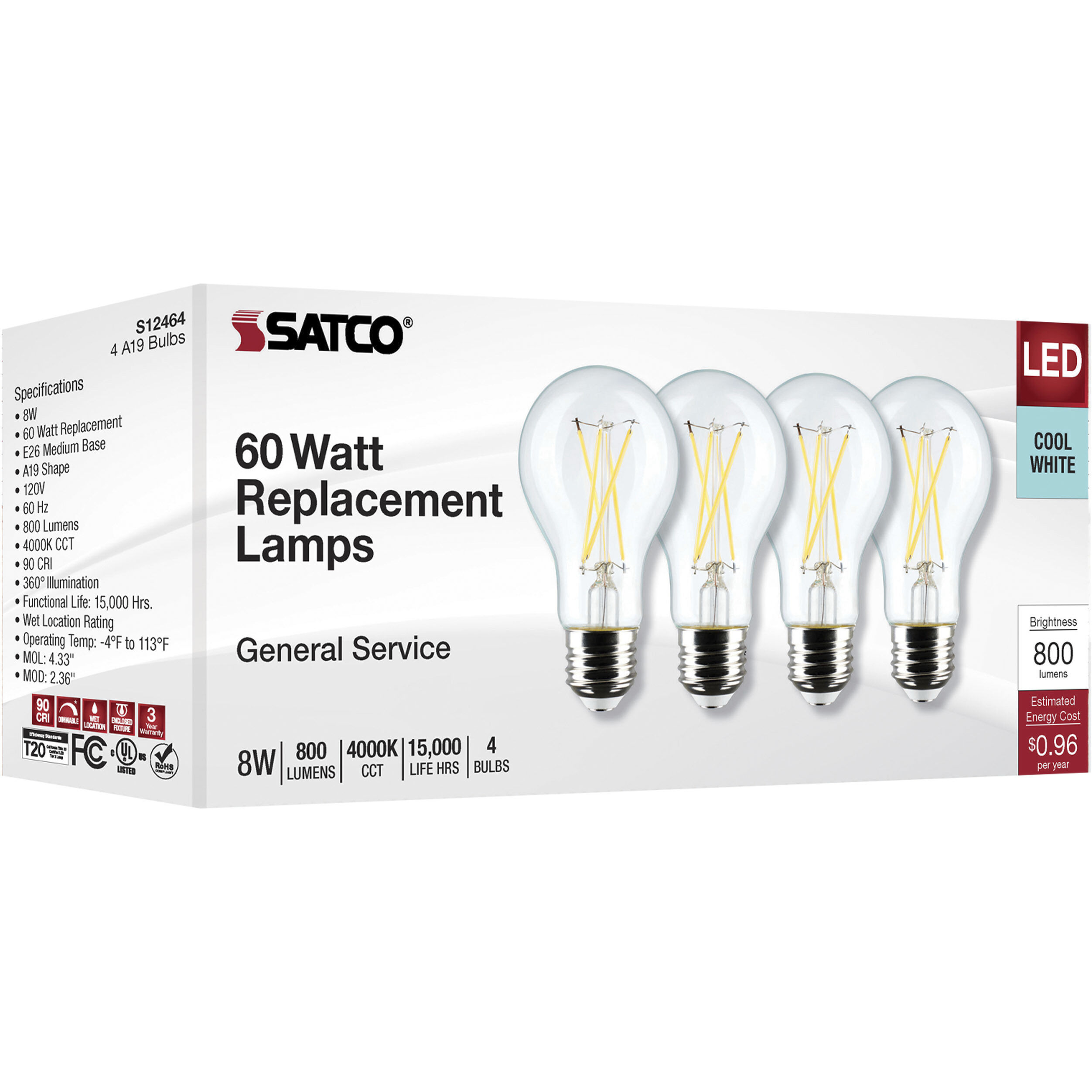 Lumos LED Medium 8 watt 120 4000K LED Filament, LED Filament