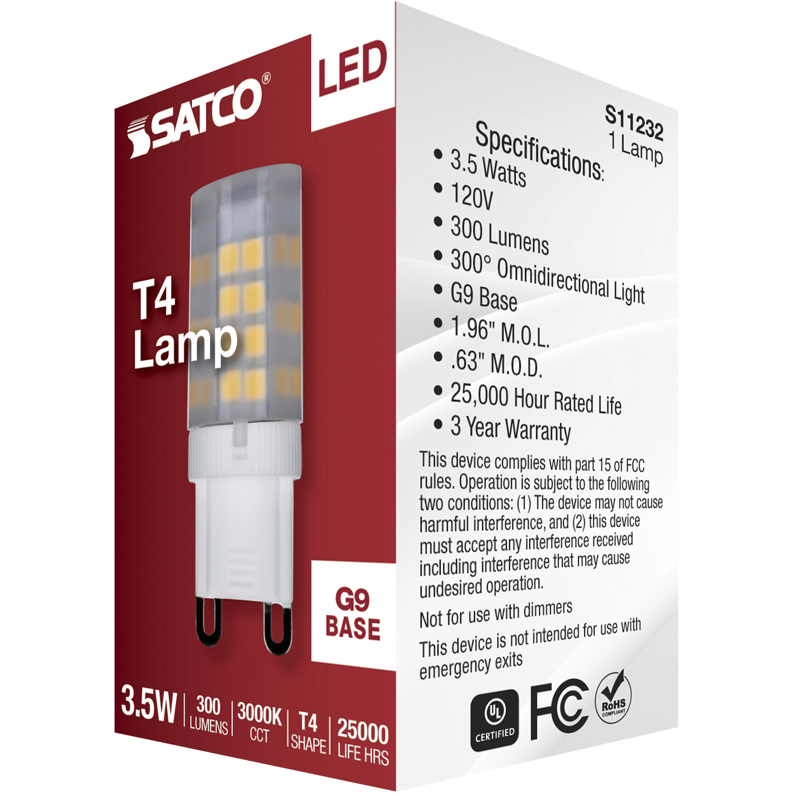 Lumos LED JCD LED G9 Double Loop 3.5 watt 3000K Mini and Pin-Based LED