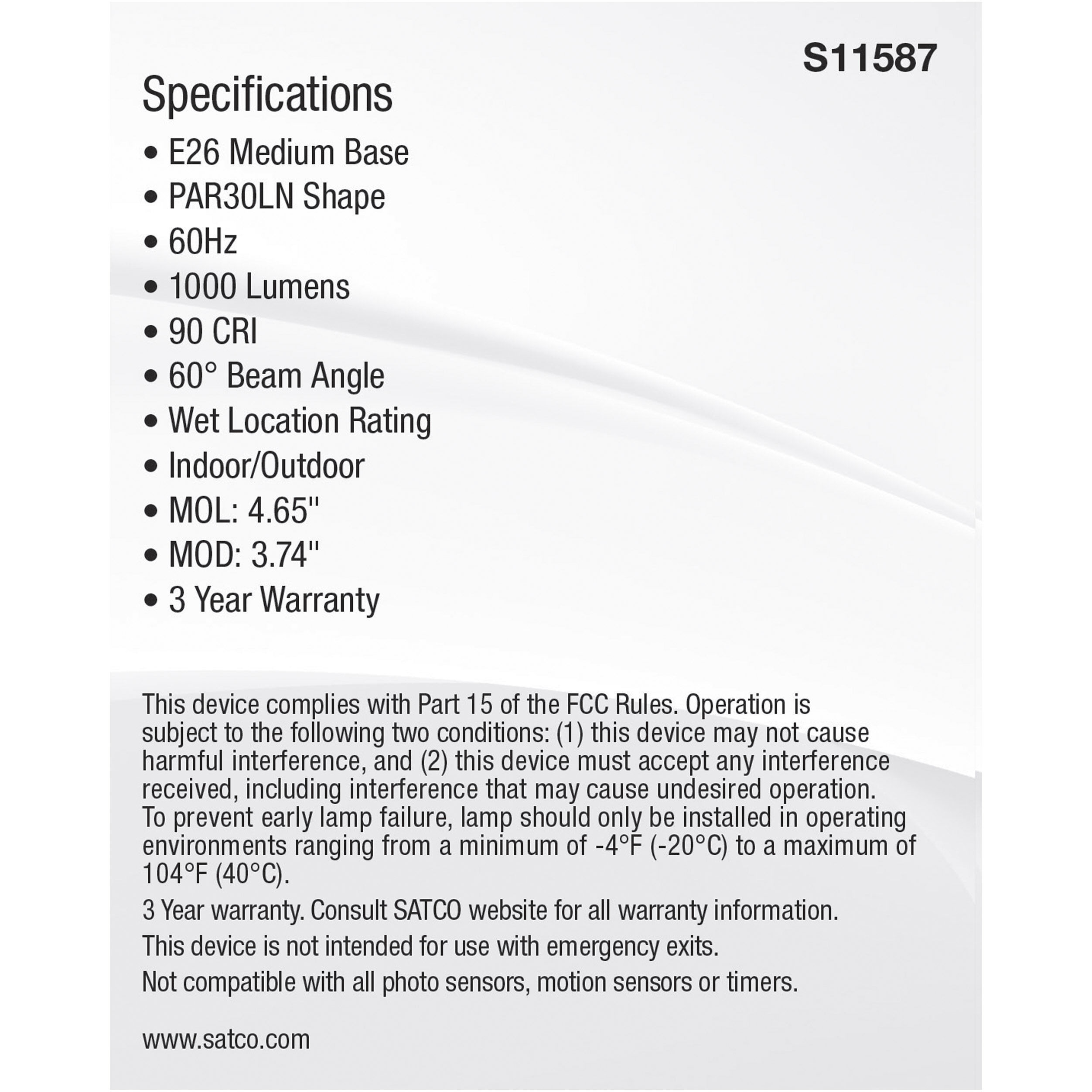 Lumos LED Medium PAR30LN 11 watt 2700K/3000K/3500K/4000K/5000K Light Bulb